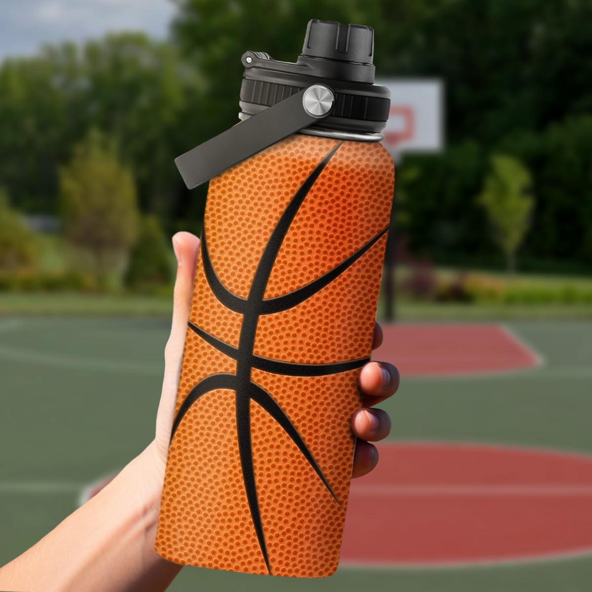 Basketball Water Bottle 32oz Stainless Steel Insulated Bottles for Men Women Sports Lovers Fan Players Coach - Basketball Gifts for Birthday Christmas