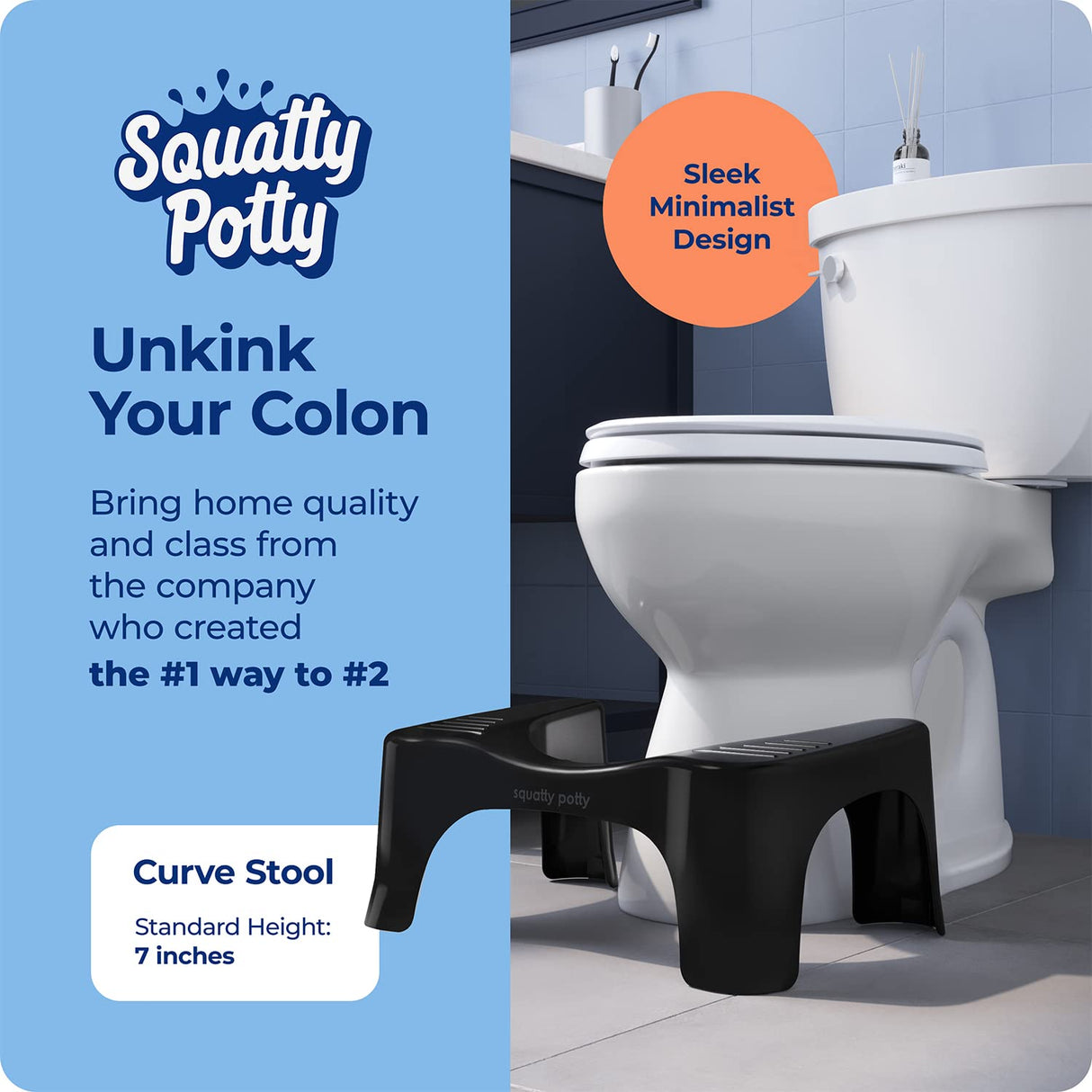 Squatty Potty The Original Bathroom Toilet Stool, Curve Lightweight with Sleek and Modern Design, Black, 7"