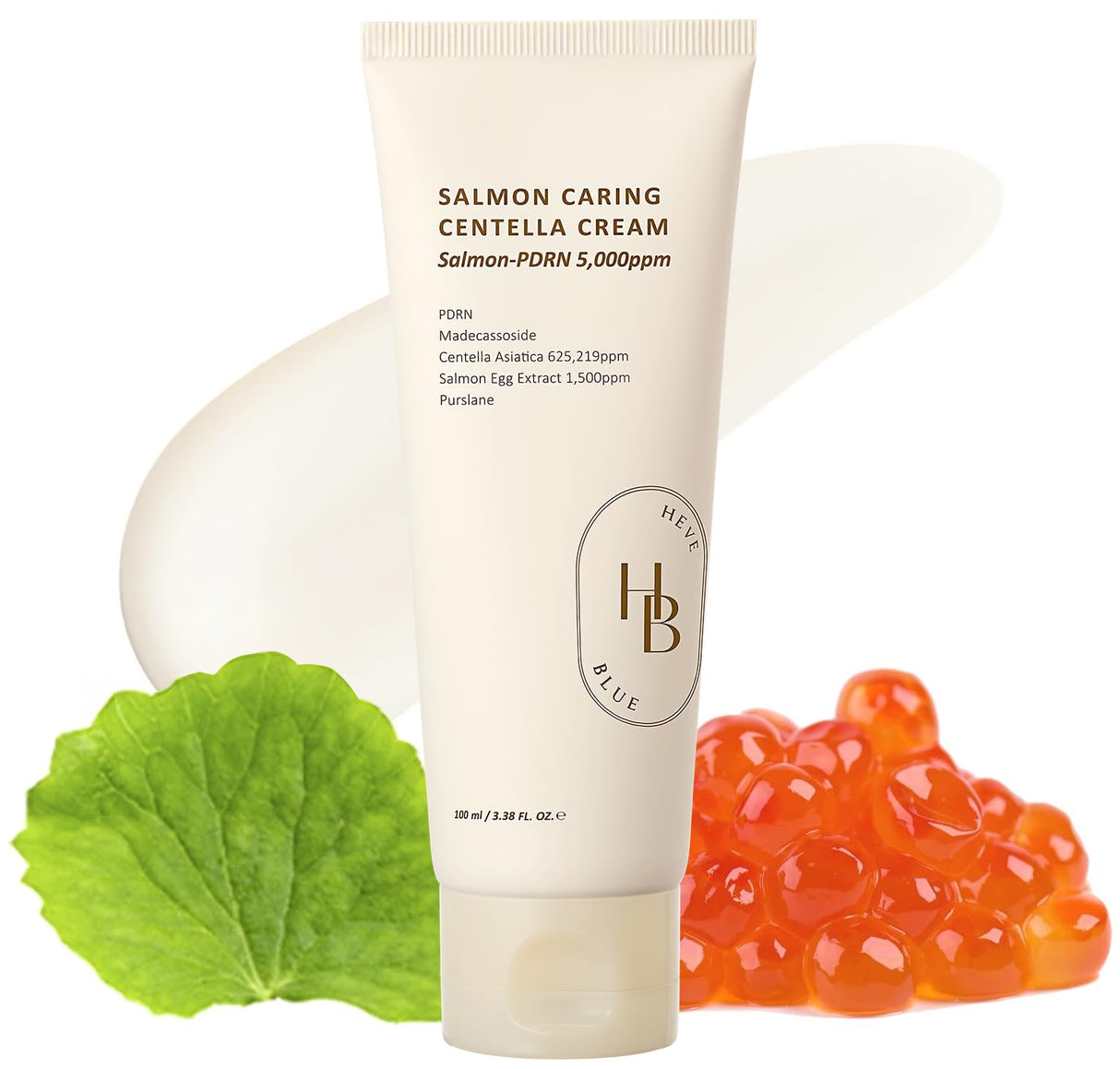 HEVEBLUE Salmon Caring Centella Cream - Salmon PDRN, Salmon Egg Extract, Centella, Madecassoside, Improve Skin Moisture Loss, Restore and Rejuvenate, Low Irritation, Korean Skincare, K-Beauty