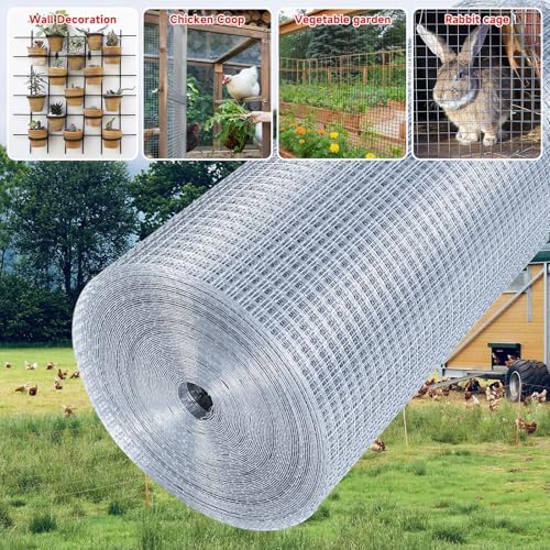Hardware Cloth,1/2inch 48inx100ft 19 Gauge,Double-Layer Hot-Dip Galvanizing After Welding,Chicken Wire Fence Wire Mesh Fence Poultry Netting Garden Fence Tree Guard Rolls