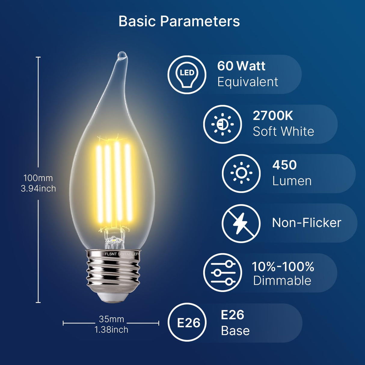 FLSNT 60 Watts Equivalent LED Chandelier Light Bulbs, Dimmable CA11 LED E26 Base Candelabra Bulbs, 2700K Soft White, 12 Pack UL,CA65 Listed.