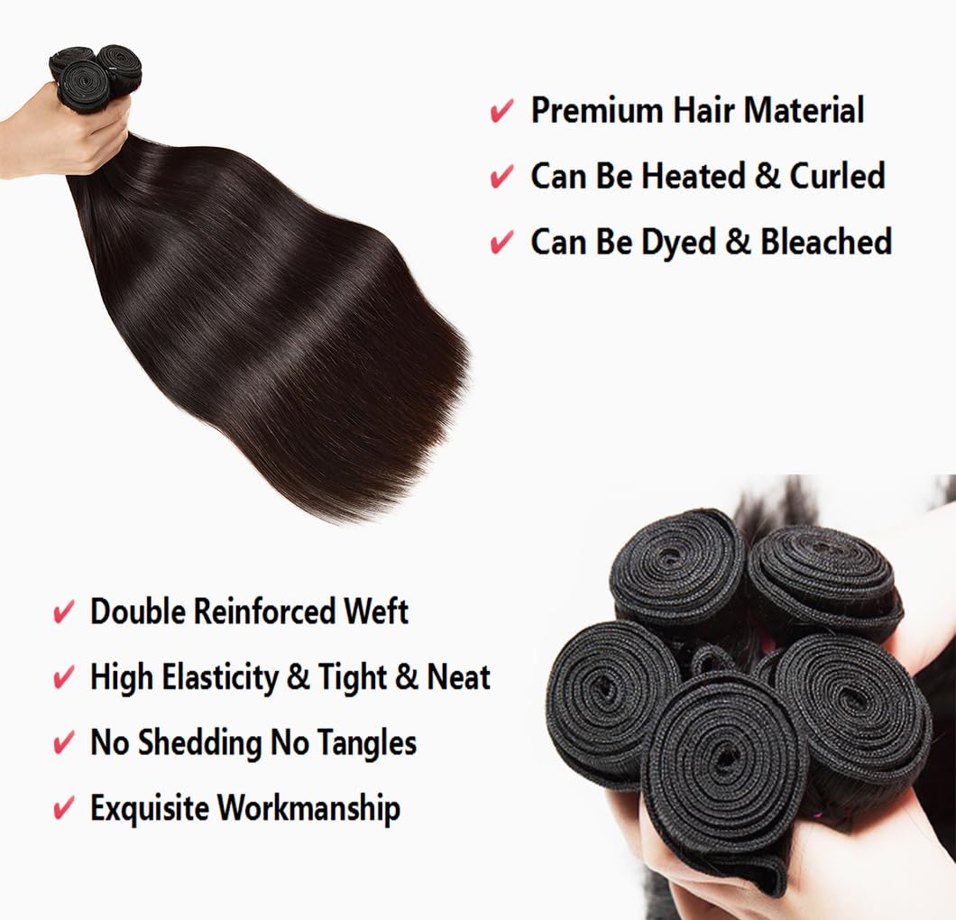 10A Straight Bundles Human Hair 20 22 24 Inch Straight Hair 3 Bundles Unprocessed Brazilian Virgin Hair Bundles Human Hair Extension Double Weft Natural Black