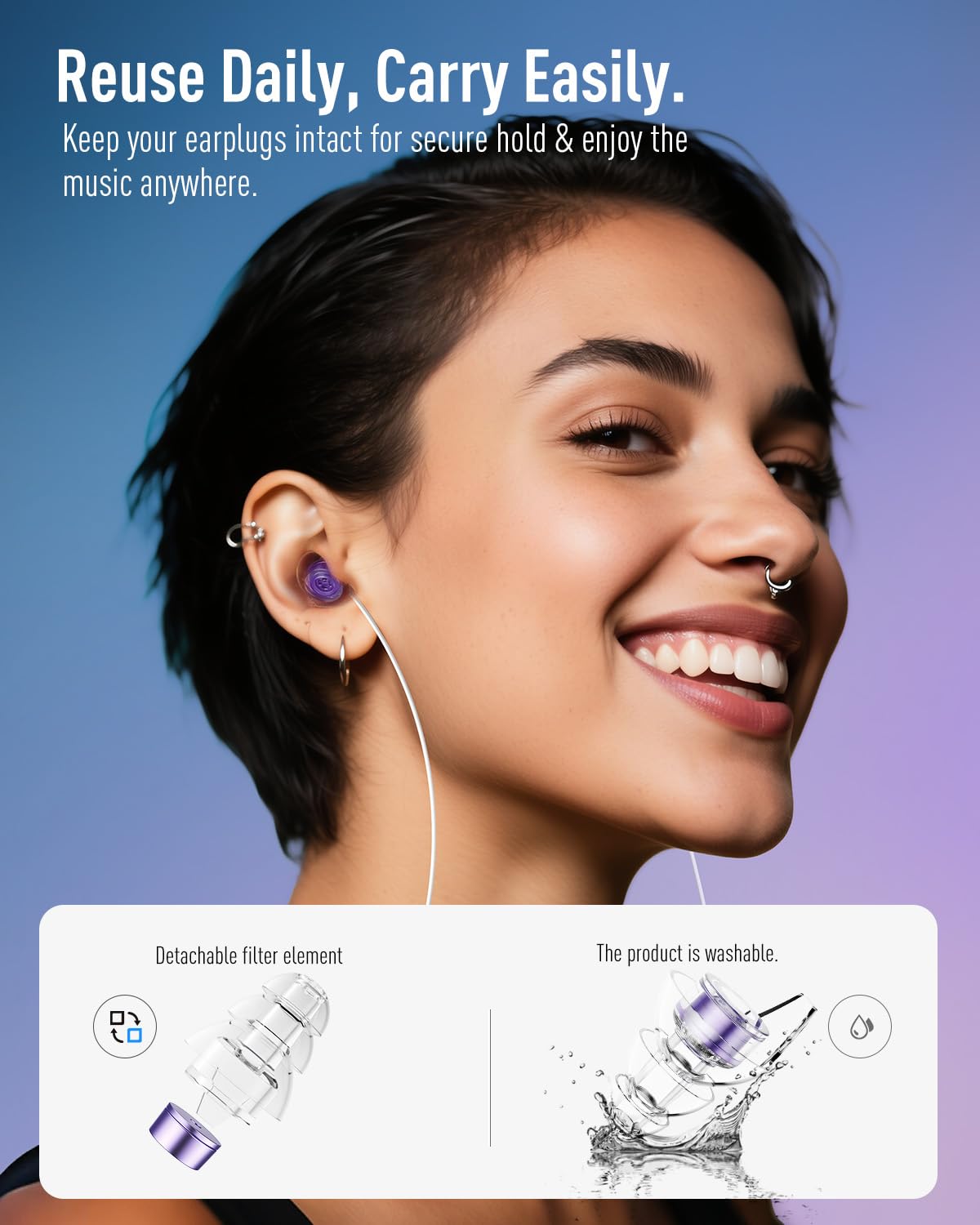 Hearprotek Concert Ear Plugs, 2Pairs Reusable high Fidelity Musician Ear Plugs for Concerts Loud Music-Noise Reduction Ear Protection earplugs for Rave,Festival,Music,Tinnitus Relief