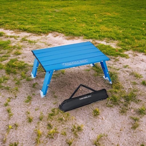 Ultralight Aluminum Mini Table, Foldable Small Beach Table with Retractable Legs, 66lbs/30kg Weight Capacity, Suitable for Picnic Camping Outdoor Hiking(Blue)