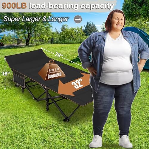 ABORON Oversized Folding Camping Cot for Adults, Double Layer 1200D, 500lb Capacity, Heavy Duty Guest Cot with Mat & Carrying Bag for Indoor & Outdoor Use