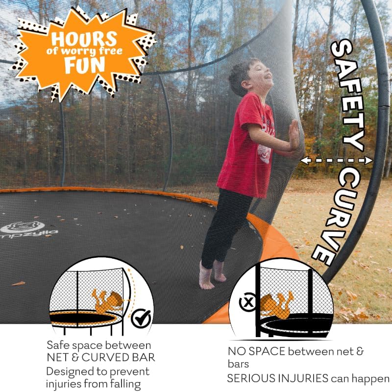 JUMPZYLLA Trampoline Outdoor 8FT 10FT 12FT 14FT 15FT 16FT with Enclosure and Ladder, ASTM Approved Recreational Trampoline for Kids and Adults, Anti-Rust Coated Frame