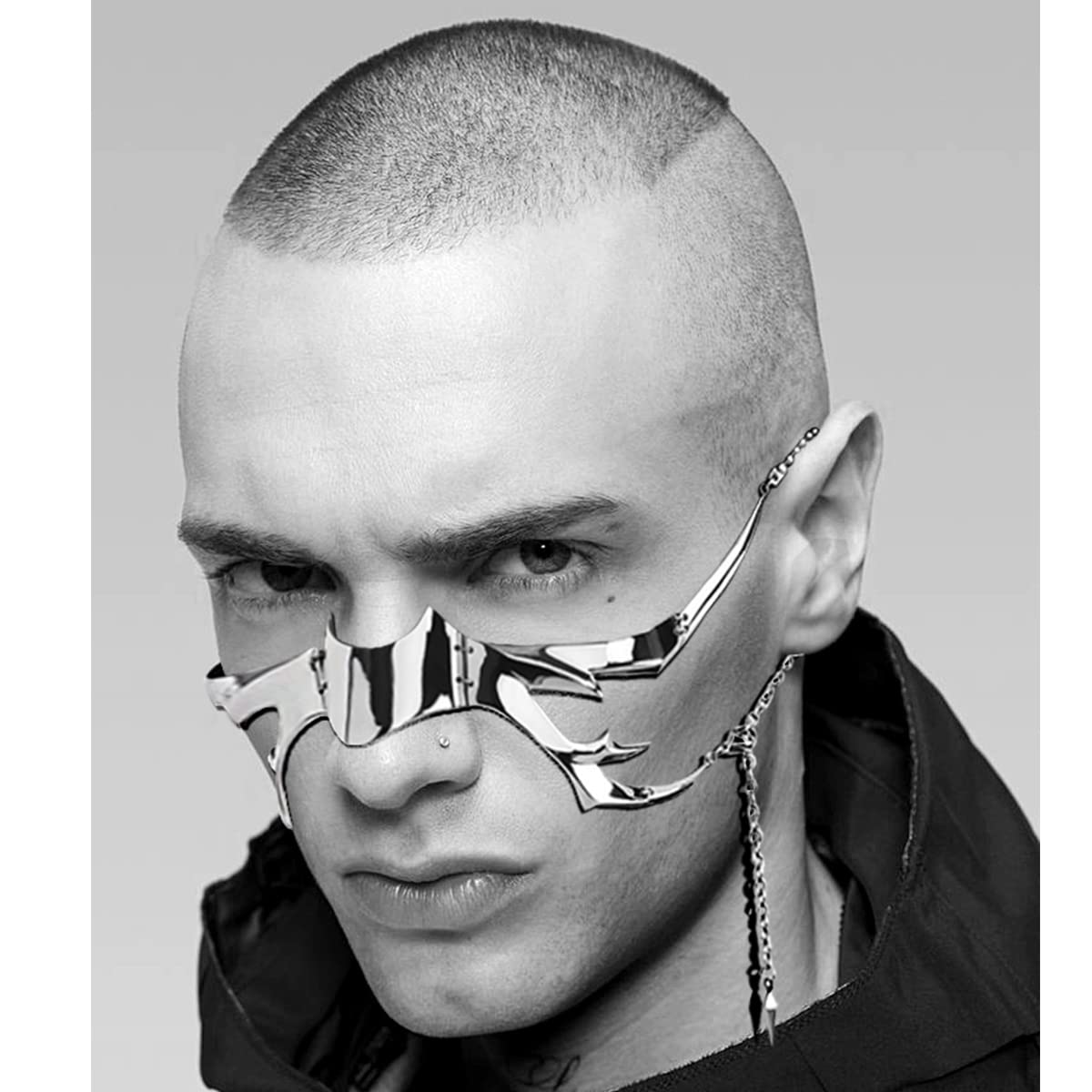 L'VOW Silver Metal Half Mask Face Chain Jewelry Cyborg Accessories, S1