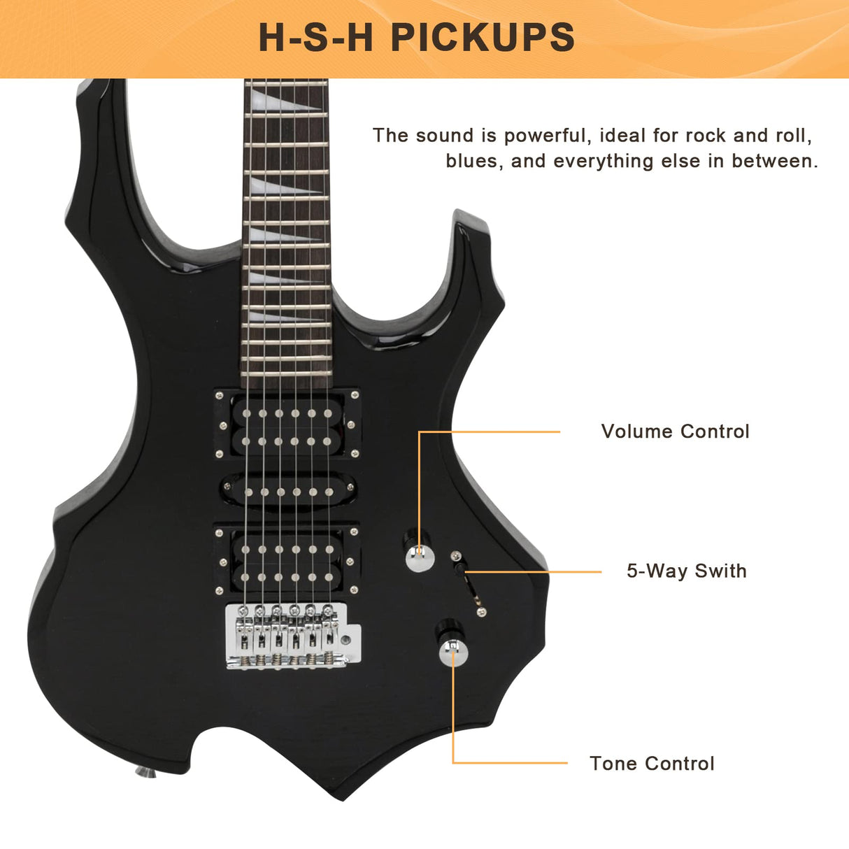 Glarry Cool Burning Fire Style Electric Guitar Christmas gift for Beginner Guitar Lover with Accessories Pack (Black)