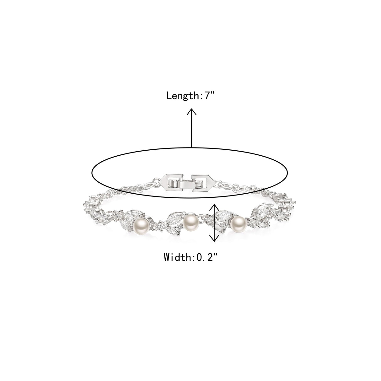 Crysdue Simulated Pearl CZ Wedding Leaf Tennis Bracelet for Women Clear