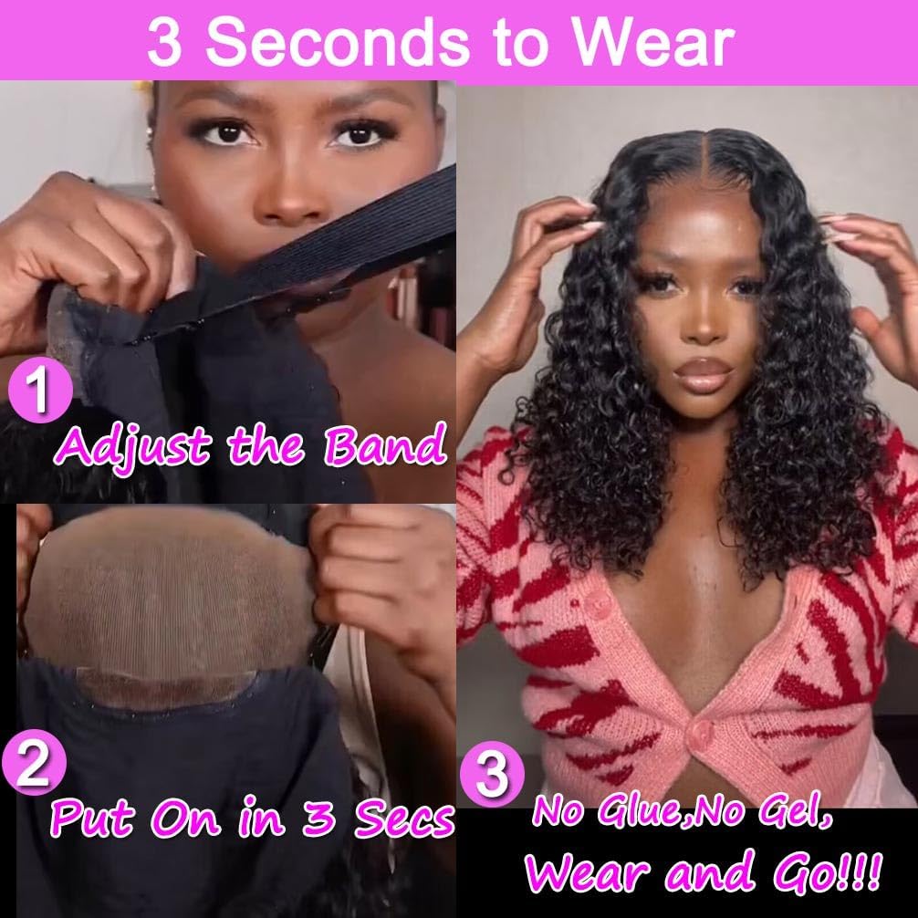 Glueless Wigs Human Hair Pre Plucked Pre Cut 4x4 Lace Front Wigs for Black Women Wear and Go Glueless Wig for Beginners Curly Human Hair Wig (18 Inch)