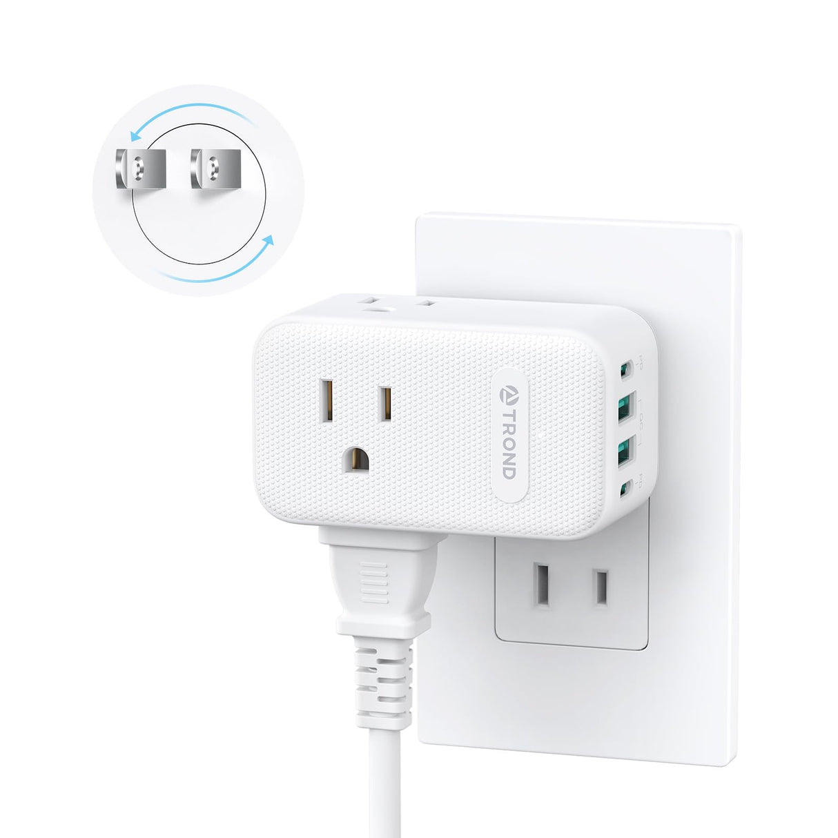 TROND Outlet Extender with 6 Inch Cord - Multi Plug Wall Outlet with PD 20W USB C Plug Adapter, Ultra Short Extension Cord, 3 Way Power Splitter for Bathroom Kitchen Office Dorm Travel Essentials
