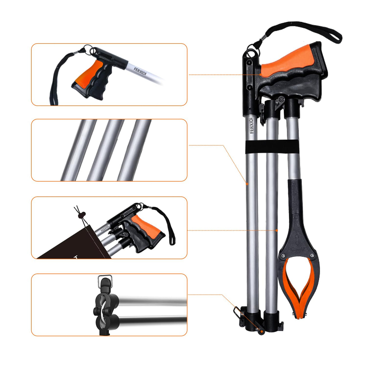 FERXIDI 43" Foldable Grabber Reacher Tool,2pcs Reacher Grabber Pickup Tool,Folding Grabbers for Elderly Grab It Reaching Tool with Rotating Jaw+Magnets,Grabber Reacher Tool Heavy Duty (one Bag)