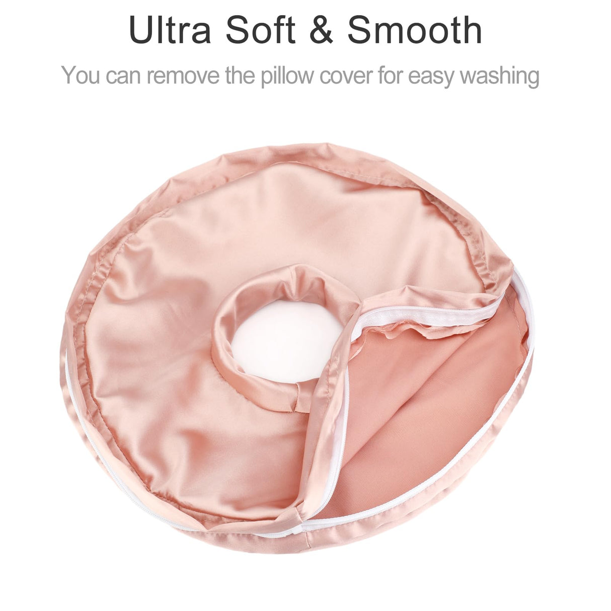 Washable Silky Satin Ear Piercing Pillow with Removable Pillowcase Smooth Cooling Donut Pillows Hole for Ear Pain Relief CNH Sleeping Pressure Sore Side Sleepers Ear Guard Protector, Coral