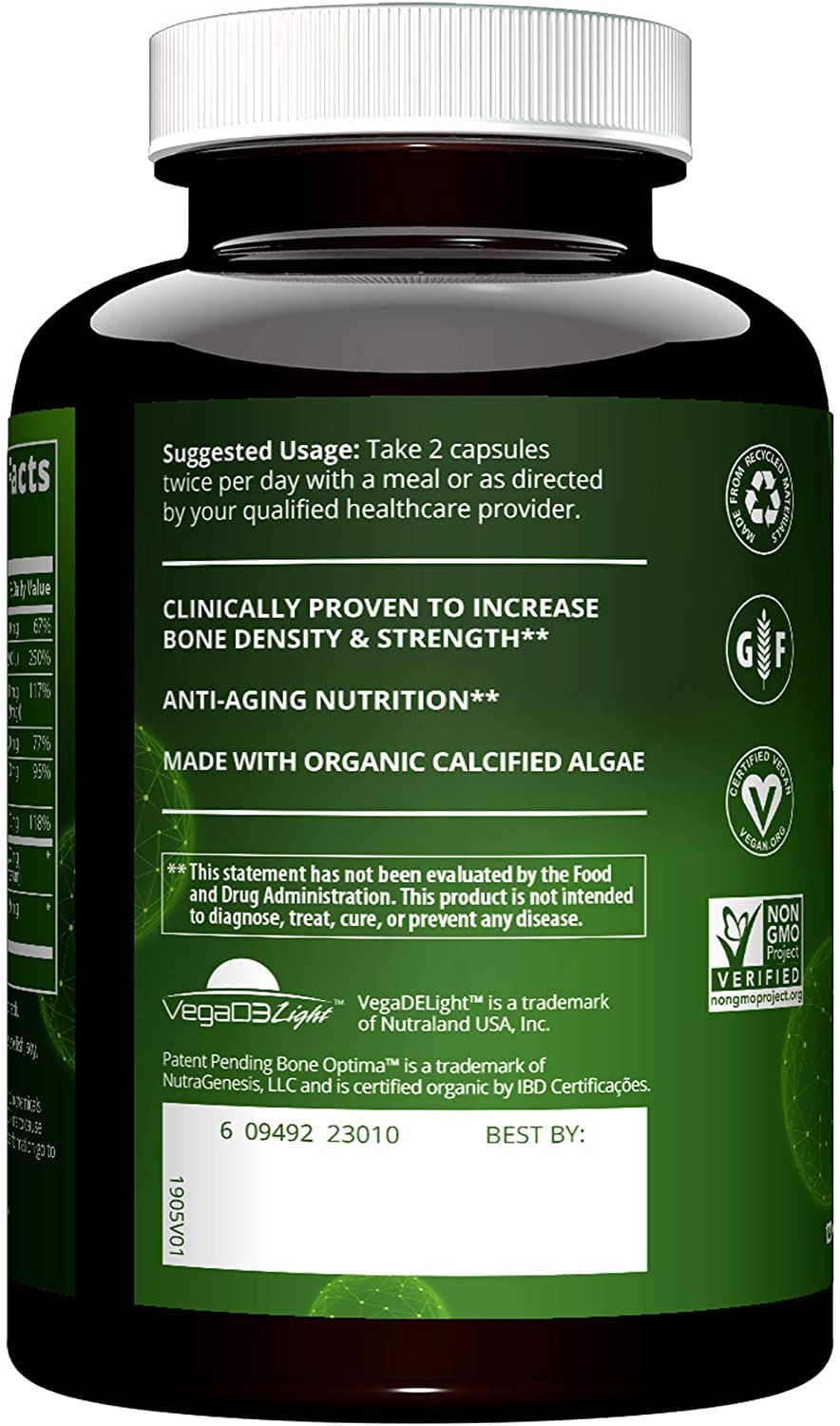 MRM Nutrition Vegan Bone Maximizer | Bone Strength + Density | Organic Certified Algae | with Vitamin K2 + D3 | Clinically Proven | Anti-Aging Nutrition | Gluten-Free | 30 Servings