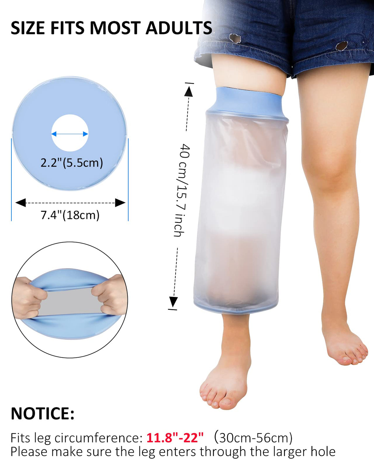 Waterproof Knee Cover for Shower Adult After Surgery, Upgraded Knee Surgery Shower Cover Watertight Knee Cast Protector for Knee Replacement Surgery Wound Burns Broken, Soft Stretchy Reusable
