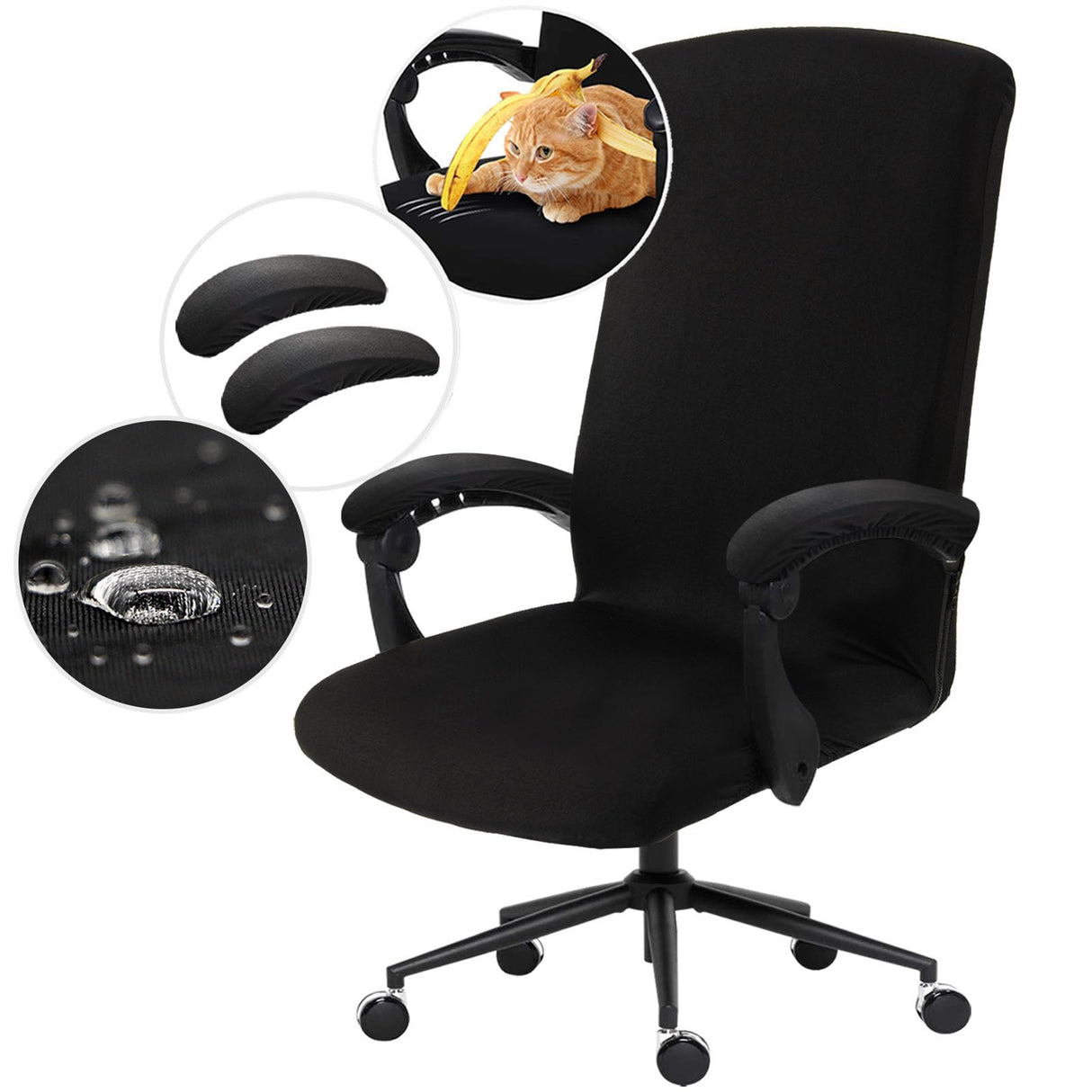 Water Resistant Stretch Computer Office Chair Cover with Armrest Covers Durable Zipper Universal Washable Removable Spandex Rotating Boss Chair Slipcovers Anti-dust Soft Desk Chair Seat Protector