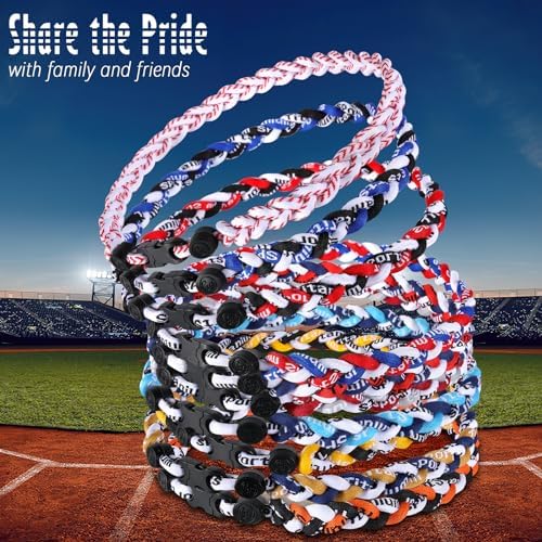 12 Pack Baseball Necklace 18inch, Team Gift for Baseball Funs, Three Braided Titanium Tornado Rope Design, with Muti - Color for Pick
