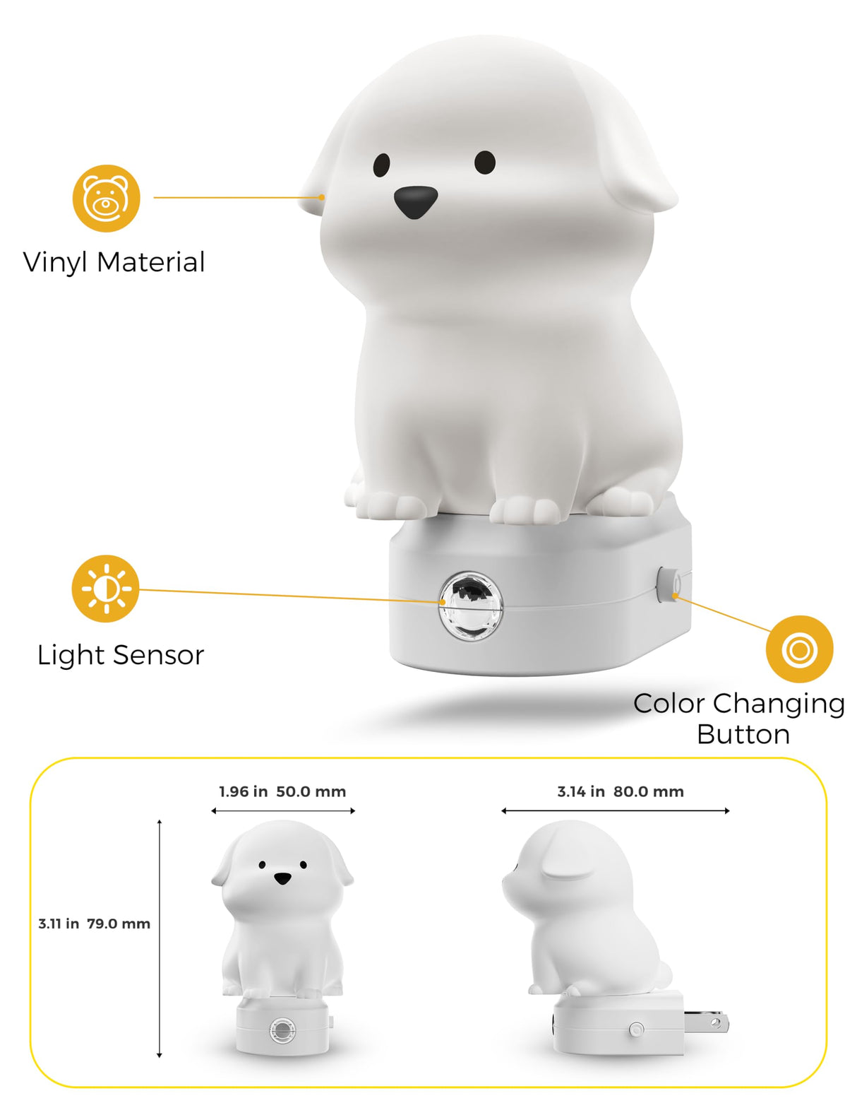 L LOHAS LED Plug in Night Light for Kids 2 Pack, 3D Cute Puppy Night Lights with Dusk to Dawn Sensor, RGB+Soft White 3000K Dog Night Light, Christmas Birthday Gift Nightlight for Kids, Room Decor