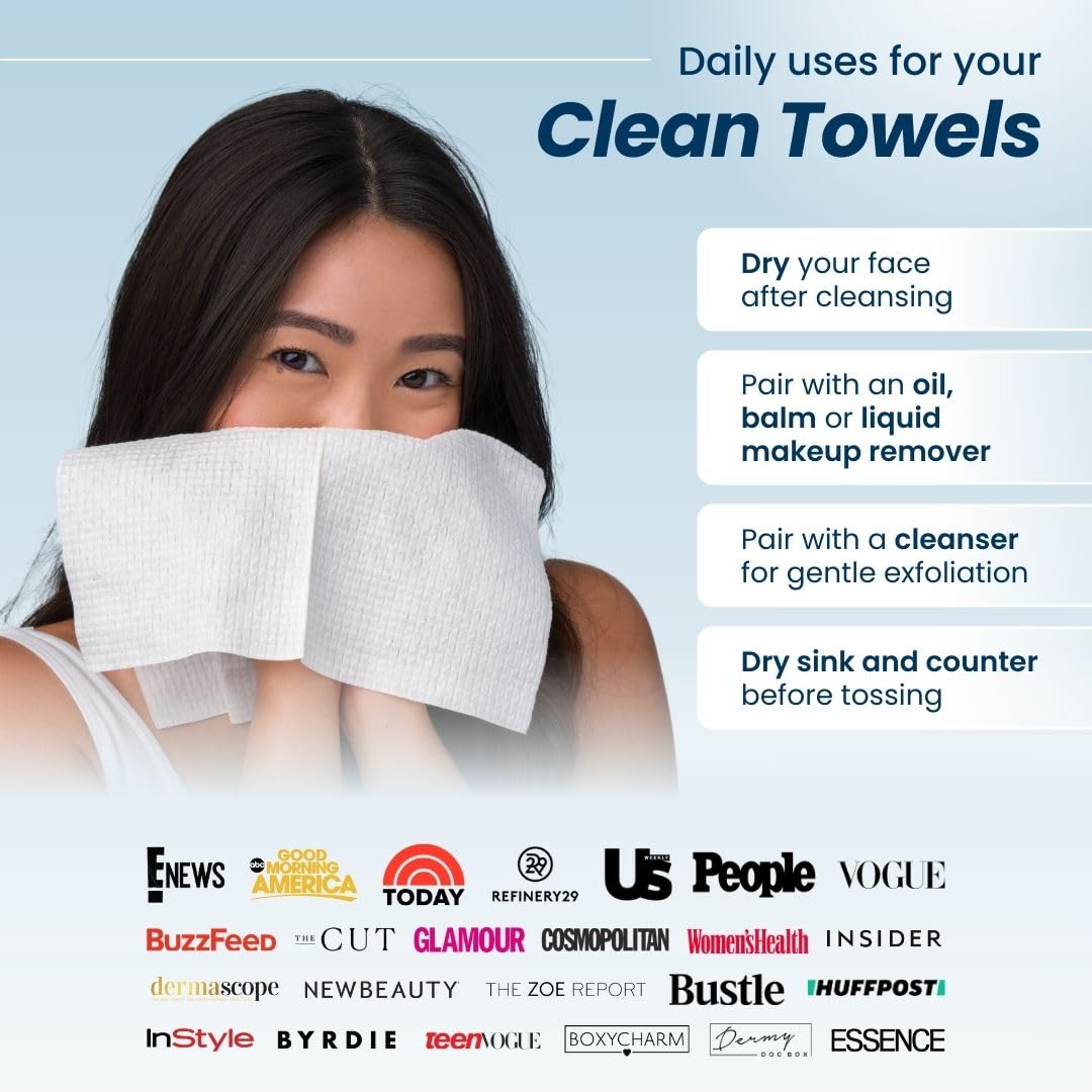 Clean Skin Club Clean Towels XL™, 100% USDA Biobased Face Towel, Disposable Face Towelette, Eczema Association Accepted, Makeup Remover Dry Wipes, Ultra Soft (30 Count (Pack of 3))