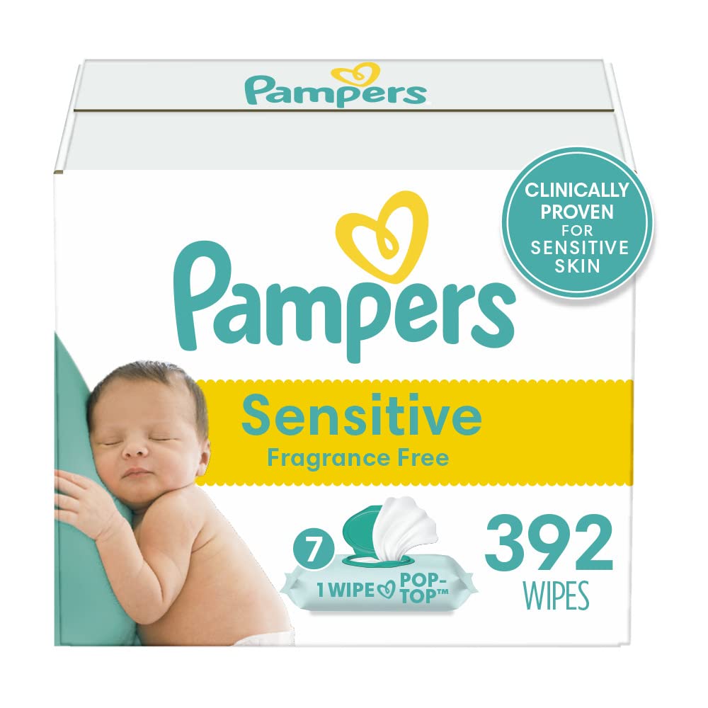 Pampers Baby Wipes, Sensitive, Water Based Wipe, Clinically Proven, Hypoallergenic, and Unscented for Babies, 1008 Wipes Total (12 Flip-Top Packs)