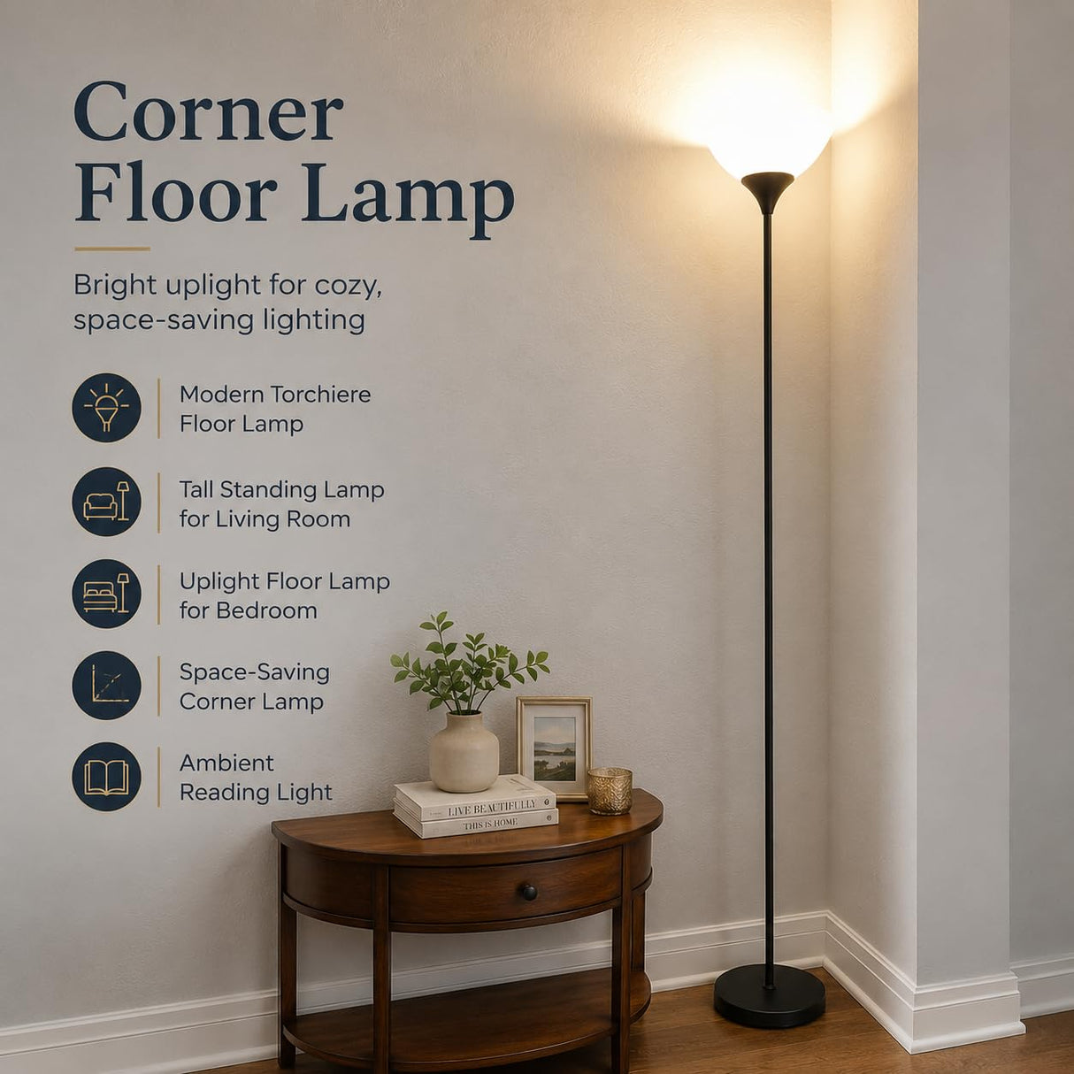 PESRAE Floor Lamp, Remote Control with Stpeless Color Temperatures and Brightness, Torchiere lamp for Bedroom, Living Room, Bulb Included (Matte Black)