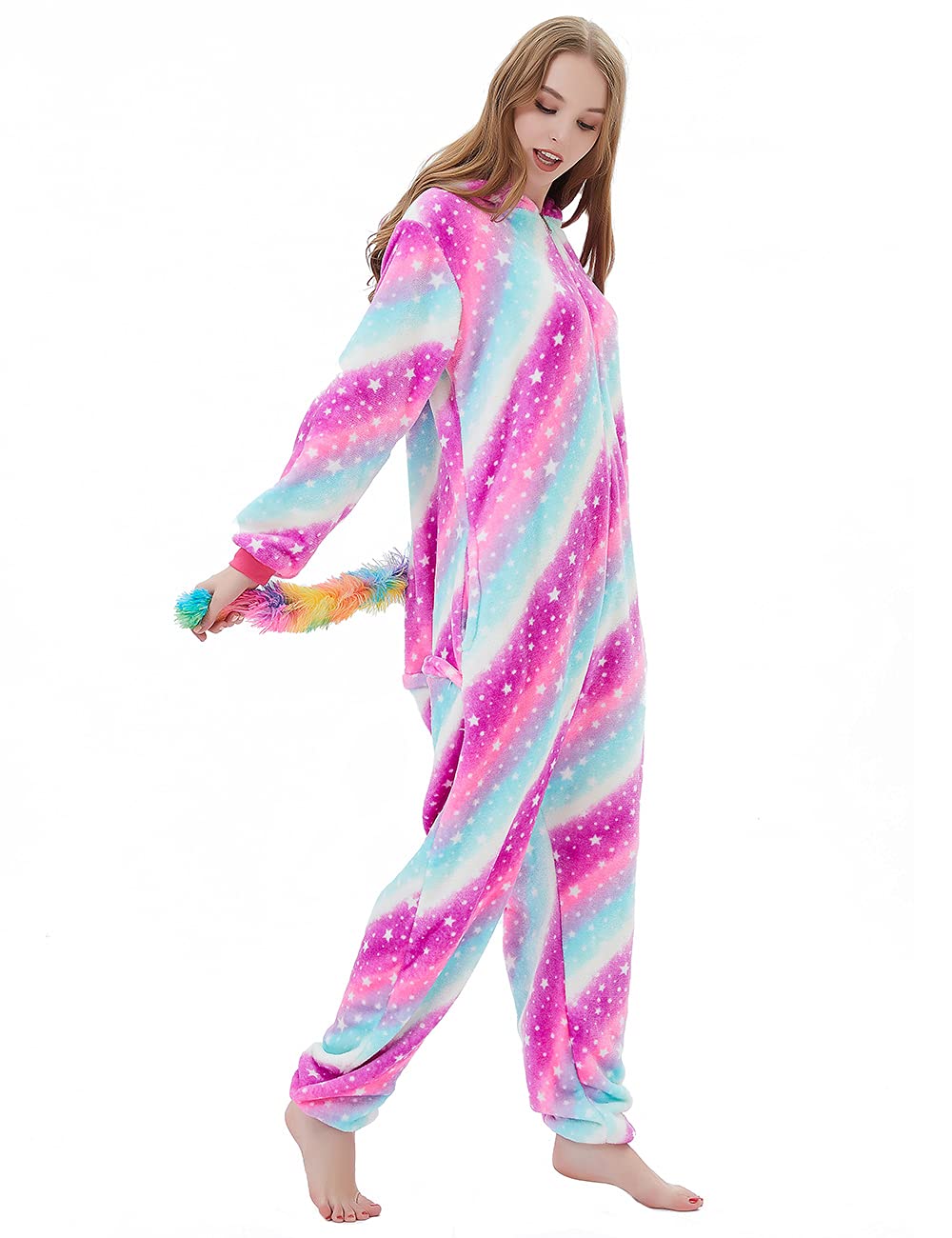 ABENCA Fleece Unicorn Onesie Adult Pajamas for Women Cartoon Animal Christmas Halloween Cosplay Onepiece Costume,Sky Unicorn, S