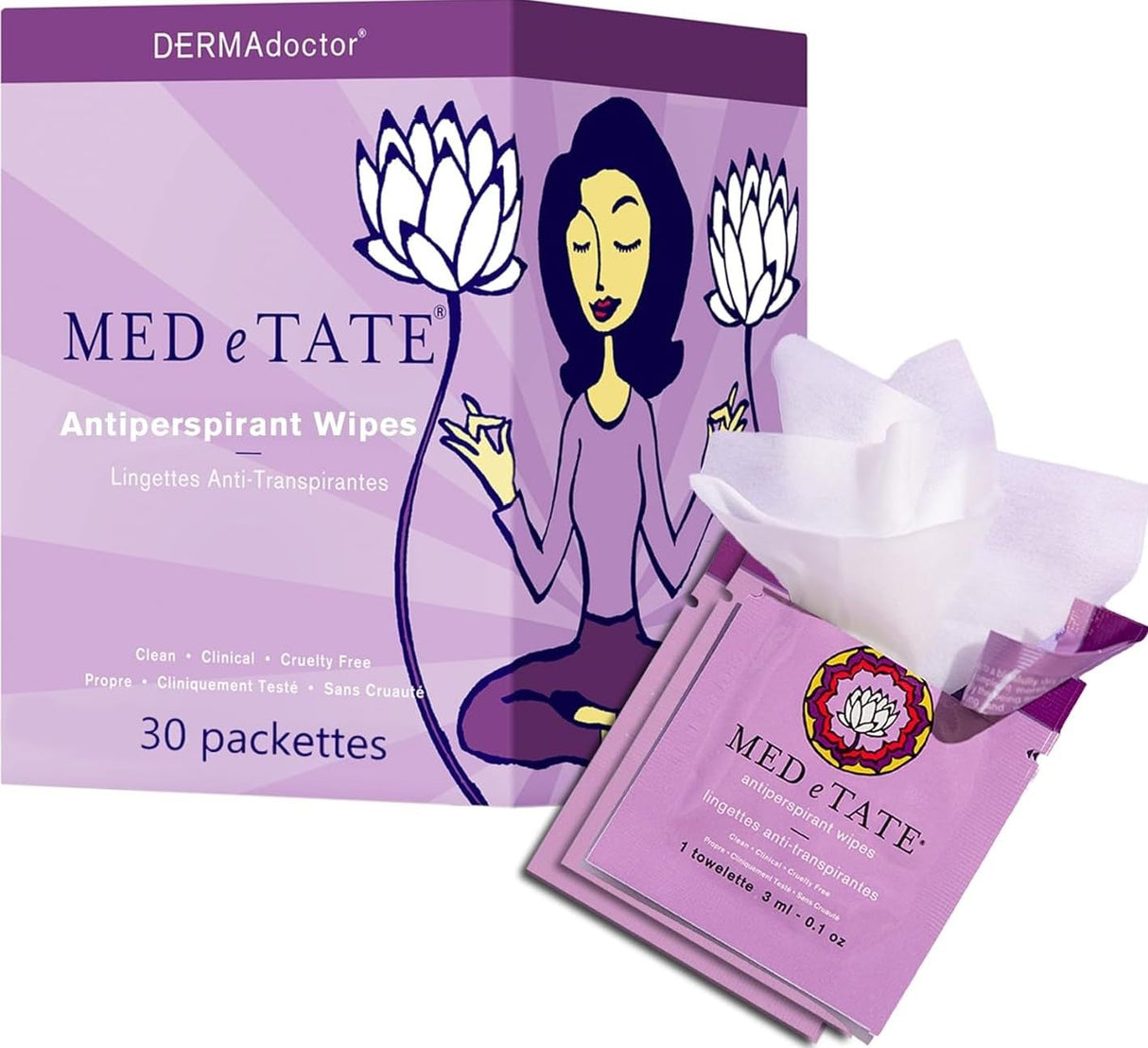 DERMAdoctor Antiperspirant Wipes, Dermatologist Formulated Hyperhidrosis Treatment for Body, Hands and Feet Anti Sweat Wipes, Hypoallergenic Deodorant, Individually Wrapped - 30 Count