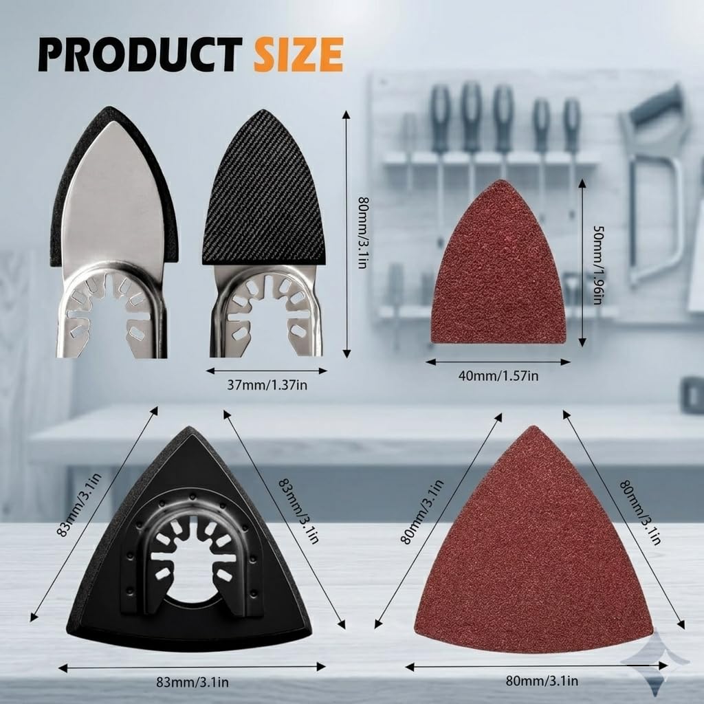 Towbluii Multitool Sanding Pads for Detail Wood Finishing, Multi-Grit Assorted Sandpaper with Triangle & Finger Attachments, Durable Hook and Loop Sanding Sheets for Furniture & Edge Work(105p