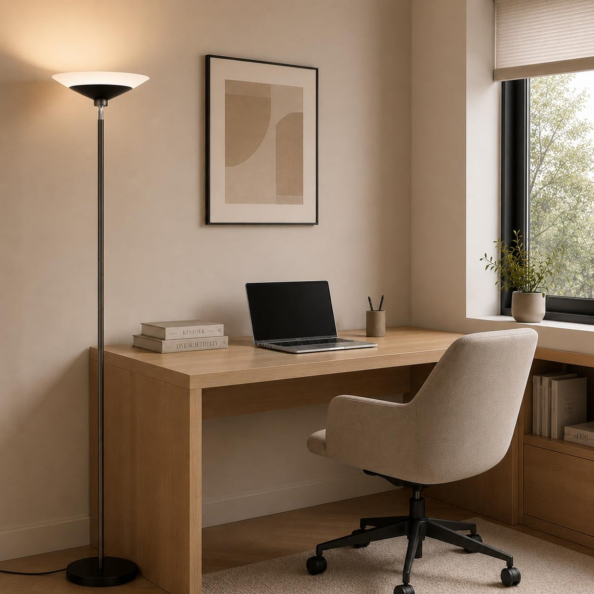 SIBRILLE Torchiere Floor Lamp - 72" Tall LED Standing Lamp with Remote/Button Control, 1800Lm, 3000-6500K, 30W Dimmable Modern Corner Floor Light for Living Room Bedroom Office Apartment, Black