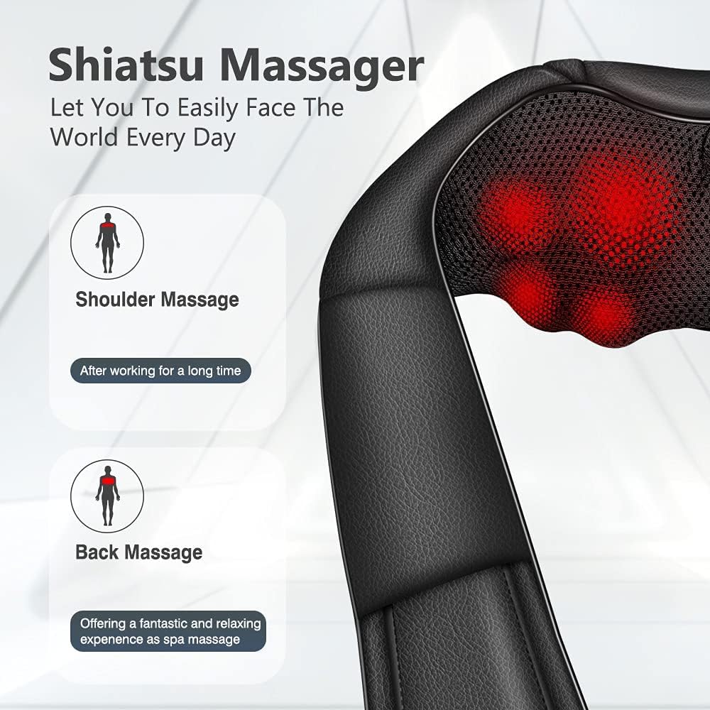 iKristin Shiatsu Massager with Heat - 3D Kneading for Neck, Back, Shoulder, Foot & Leg - Deep Tissue Massage for Home & Office - Men & Women