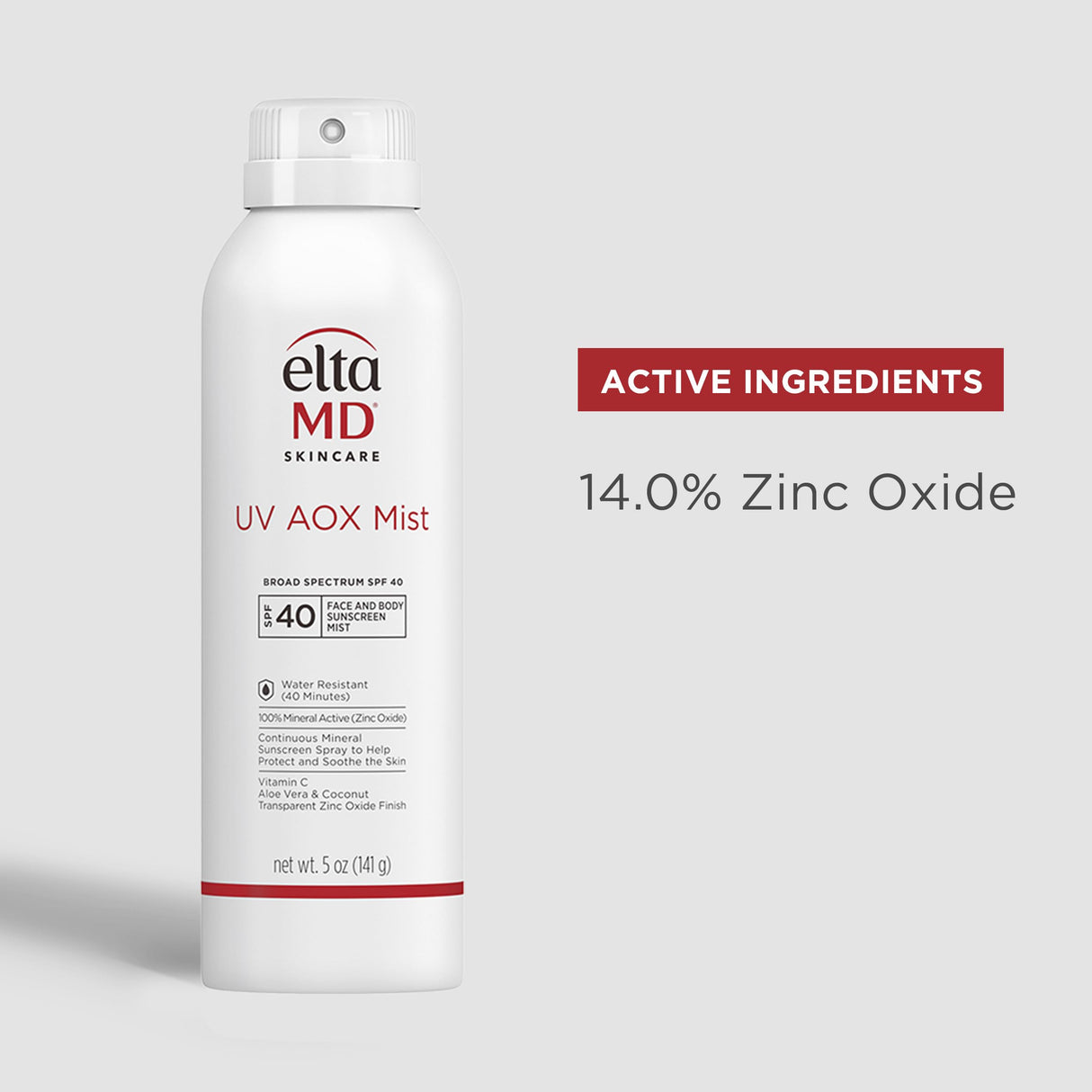 EltaMD UV AOX Mist Mineral Sunscreen Spray, SPF 40 Spray Sunscreen for Face and Body, Zinc Oxide Formula with Antioxidants, 5 oz Bottle (Pack of 2)