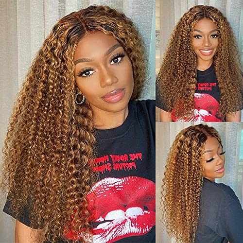 CYNOSURE 4/27 Highlight 13x5 Lace Front Wigs Human Hair Curly Wave Ombre Honey Blonde HD Lace Front wig Human Hair Pre Plucked 180 Density 26 inch Frontal wig Colored
