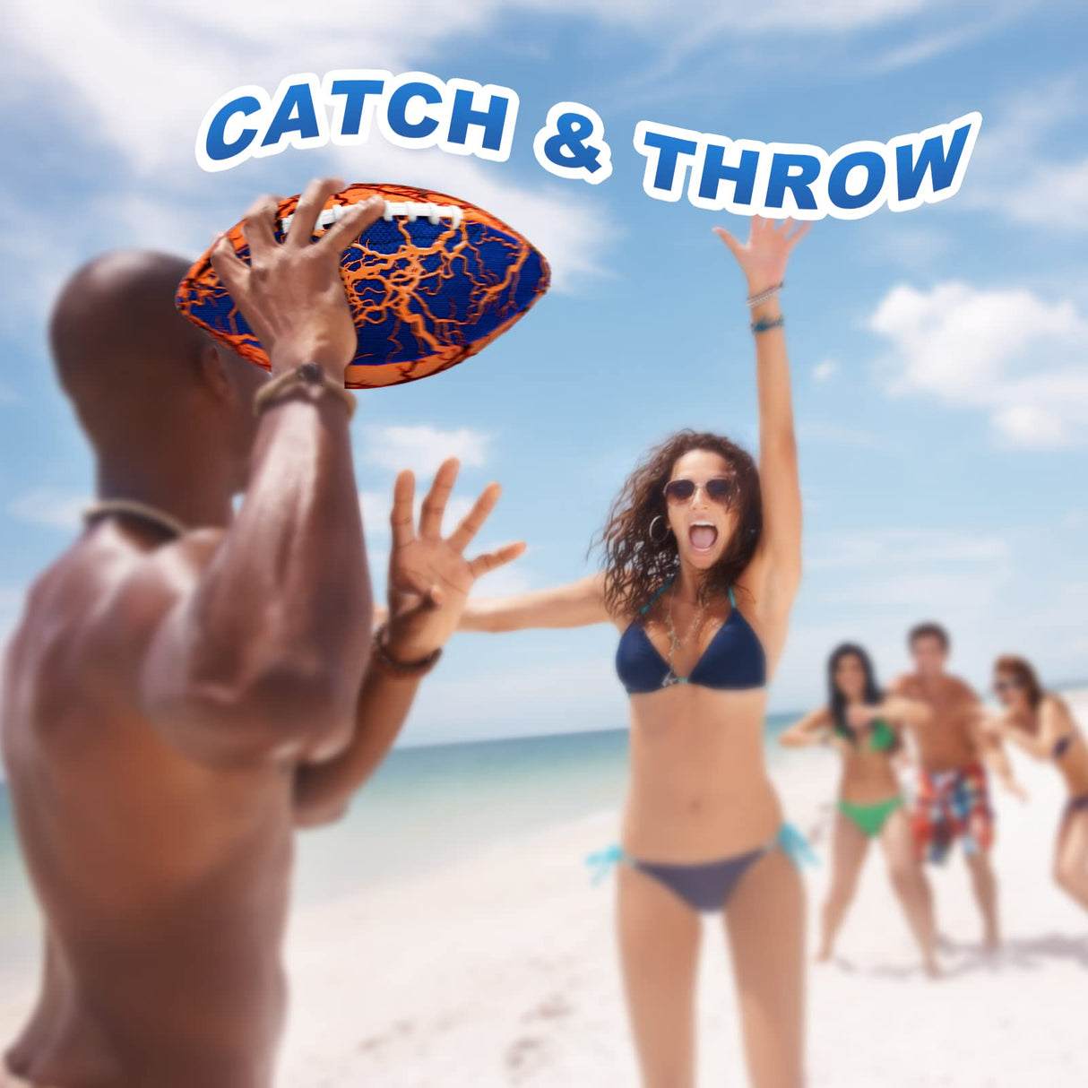 Jasonwell Pool Beach Water Football - 2Pack Strong Grip Waterproof Football for All-Weather Play Pool Toys Beach Games Outdoor Sports Toy Christmas Birthday Gifts for Kids Boys Teens Adults (ORN&BU)