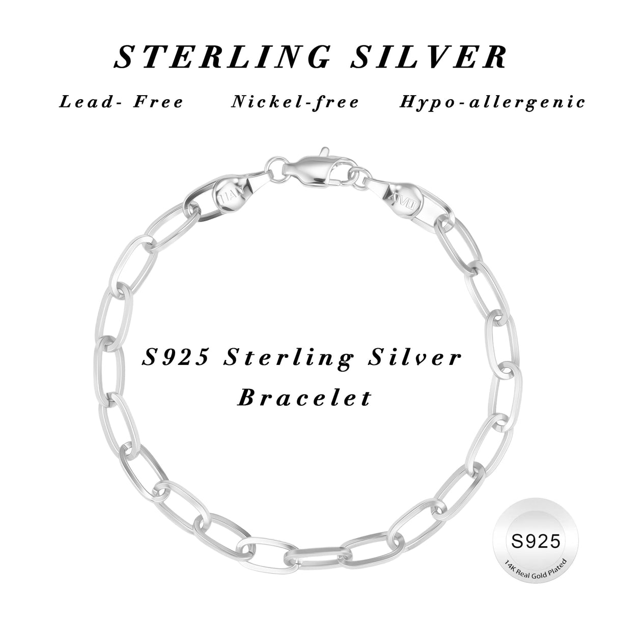 Treasure Bender S925 Sterling Silver Paperclip Chain Bracelets 7inches