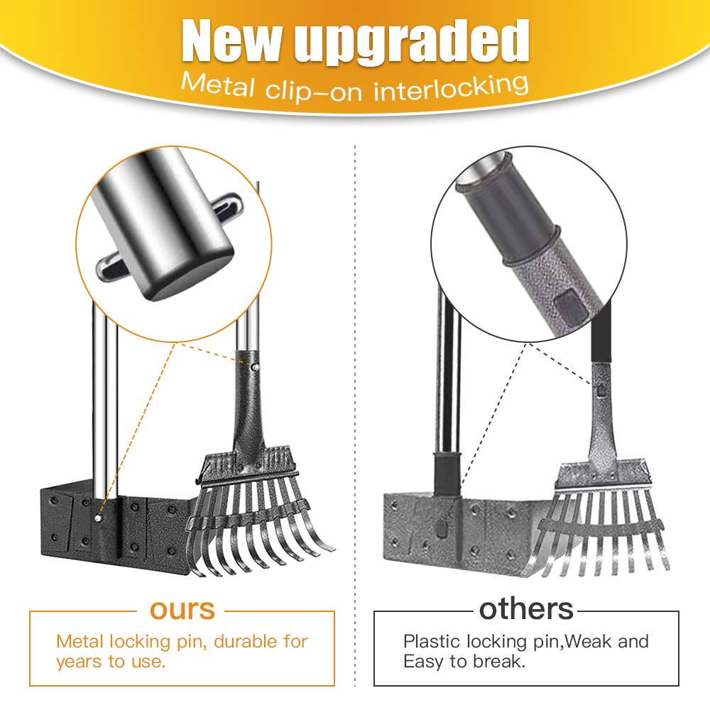TOOGE Pooper Scooper, Dog Pooper Scooper Long Handle Stainless Metal Tray and Rake for Medium Small Dogs Heavy Duty Pet Supplies to Use for Grass, Dirt or Gravel
