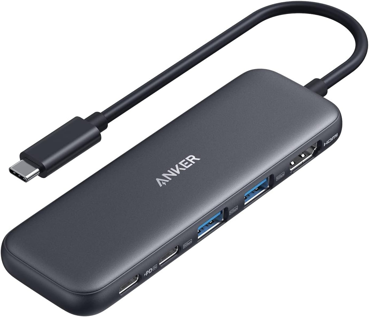 Anker Hub USB C, divisor USBC a HDMI 5 en 1 con pantalla 4K, 1 puerto USB-C de 5 Gbps alimentado y 2 puertos de datos USB-A 3.0 de 5 Gbps para MacBook Pro, MacBook Air, Dell y más