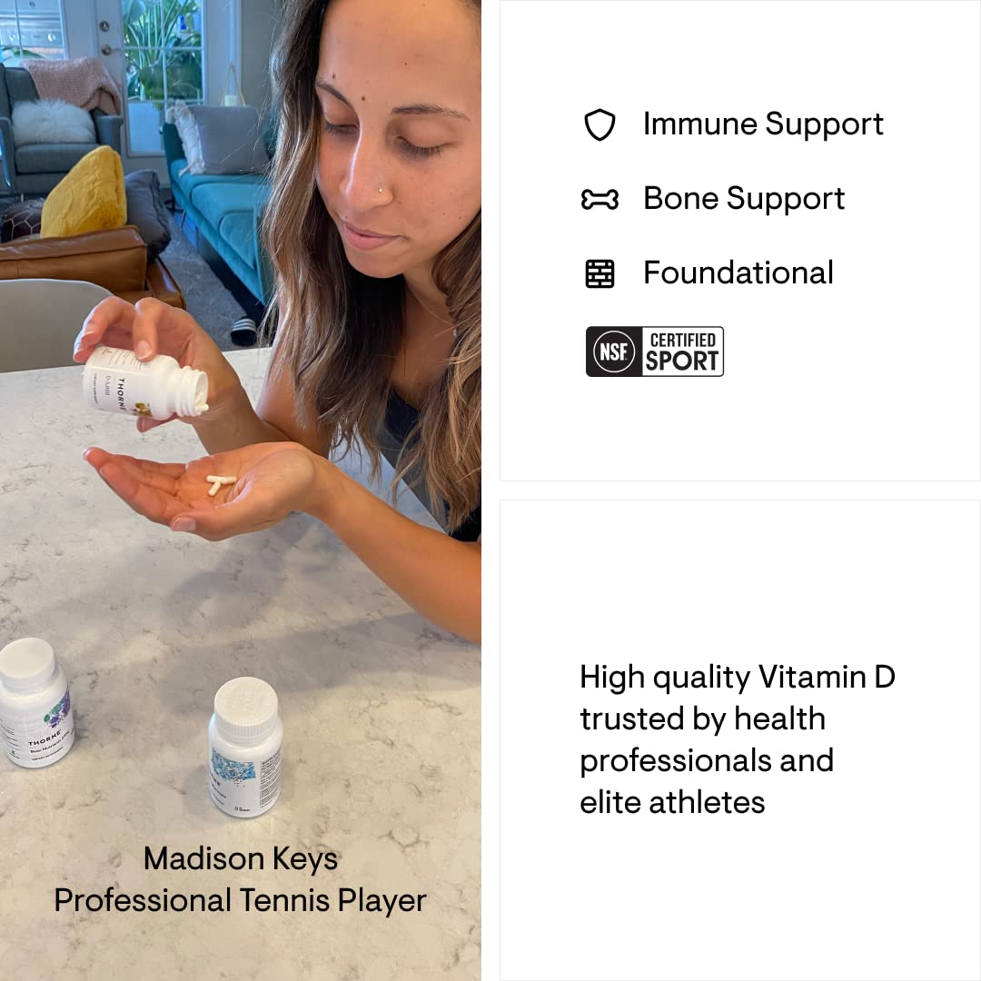 THORNE - Vitamin D-5000 - Vitamin D3 Supplement - Support Healthy Bones, Teeth, Muscles, Cardiovascular, and Immune Function* - NSF Certified for Sport - Dairy-Free, Soy-Free - 60 Capsules