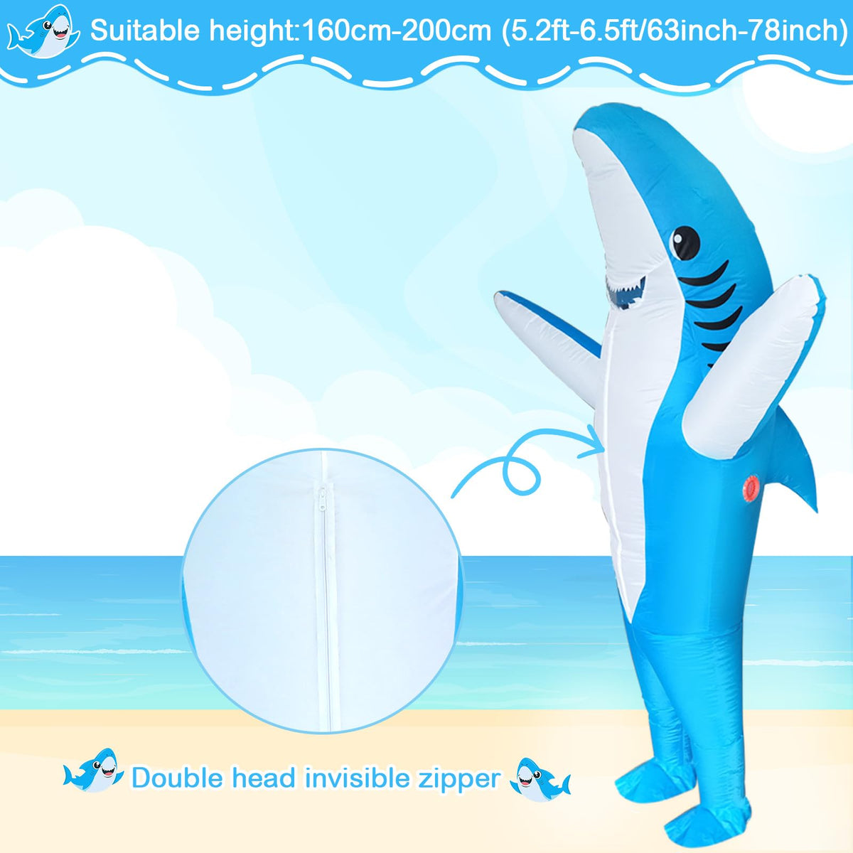 Poptrend Adults Inflatable Halloween Costumes Blow Up Blue Shark Costume for Halloween, Birthday Gift Cos Play Party(Blue Shark)