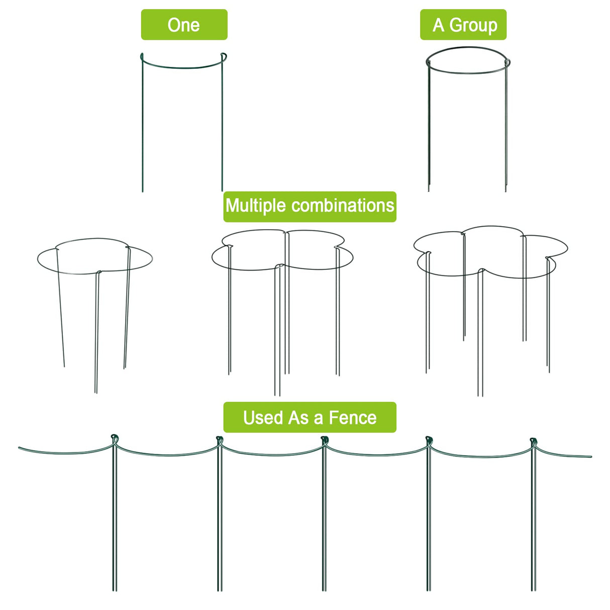 HiGift Peony Cages and Supports 24" H x 10" W, 8 Pack Tall Snake Plant Support Stake Half Round Metal Garden Stake for Indoor and Outdoor Plants, Flower Support Ring Border for Tomato,Hydrangea,Rose