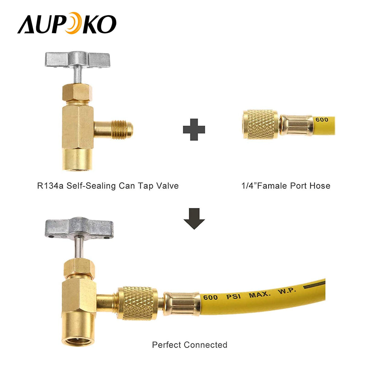 Aupoko R134A Self-Sealing Can Tap with R134A Tank Adapter and Valve Core Remover, 1/4’’ SAE Valve Refrigerant Dispenser with 1/4’’ Female and 1/2’’ Male Adapter, for Air Conditioner Manifold
