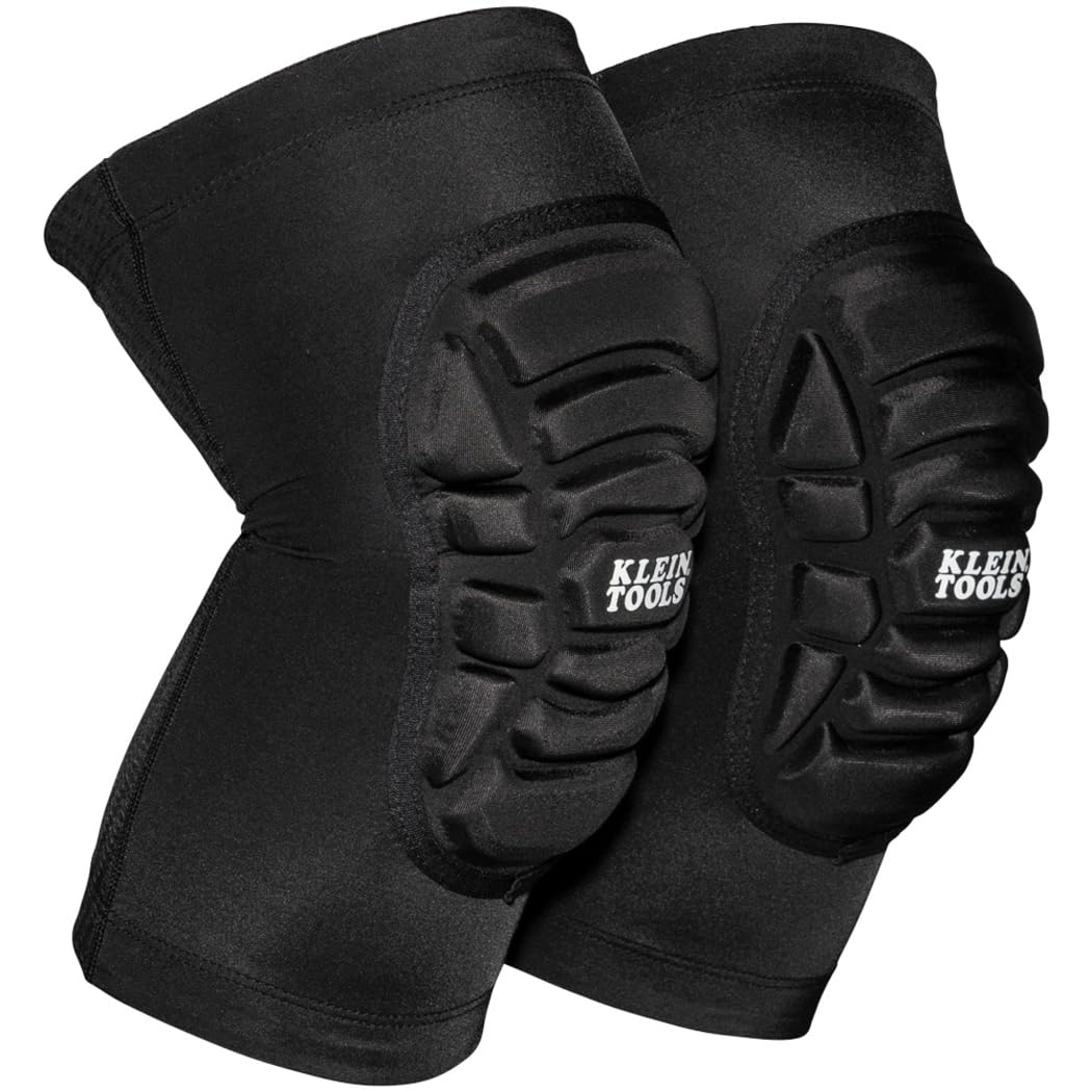 Klein Tools 60592 Knee Pads, Lightweight Padded Knee Sleeves, Breathable Mesh Back, Elastic Cuff with Slip-Resistant Silicone, Black, L/XL
