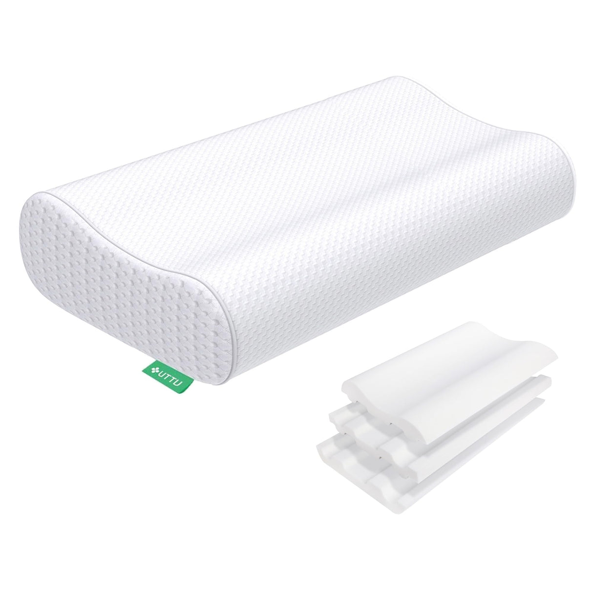 UTTU Cervical Pillow for Neck Strain Relief, Memory Foam Neck Pillow for Sleeping, Adjustable Orthopedic Sandwich Pillow, Contour Cooling for Side Back Stomach Sleeper, King(27.6"×15.7"×4.7"/3.9")