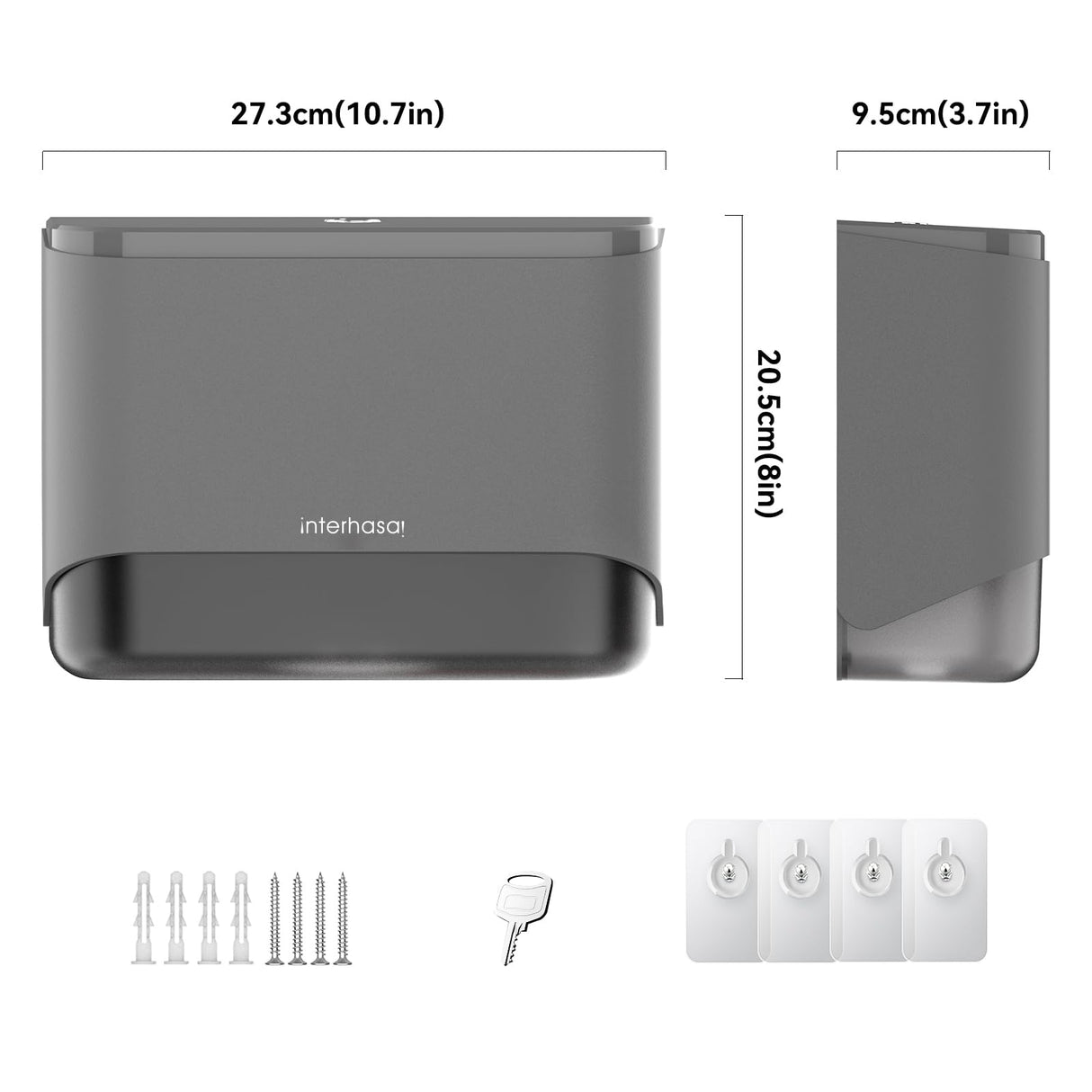 interhasa! Commercial Paper Towel Dispenser Wall Mount - ADA Compliant Multifold Trifold & C-Fold Hand Towel Holder for Restroom, Office, Clinic. Lockable, No-Drill ABS, 10.8" L x 3.5" W x 8" H
