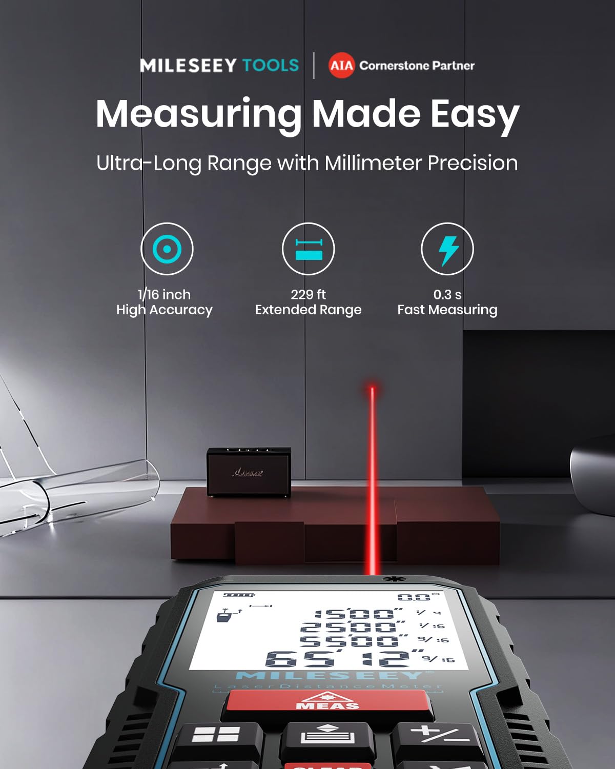 Laser Measure Device, MiLESEEY 229ft Digital Laser Tape Measure with Upgrade Electronic Angle Sensor, 2mm Accuracy, Area Measurement,Volume and Pythagoras, 2" LCD Backlit,Mute, Battery Included