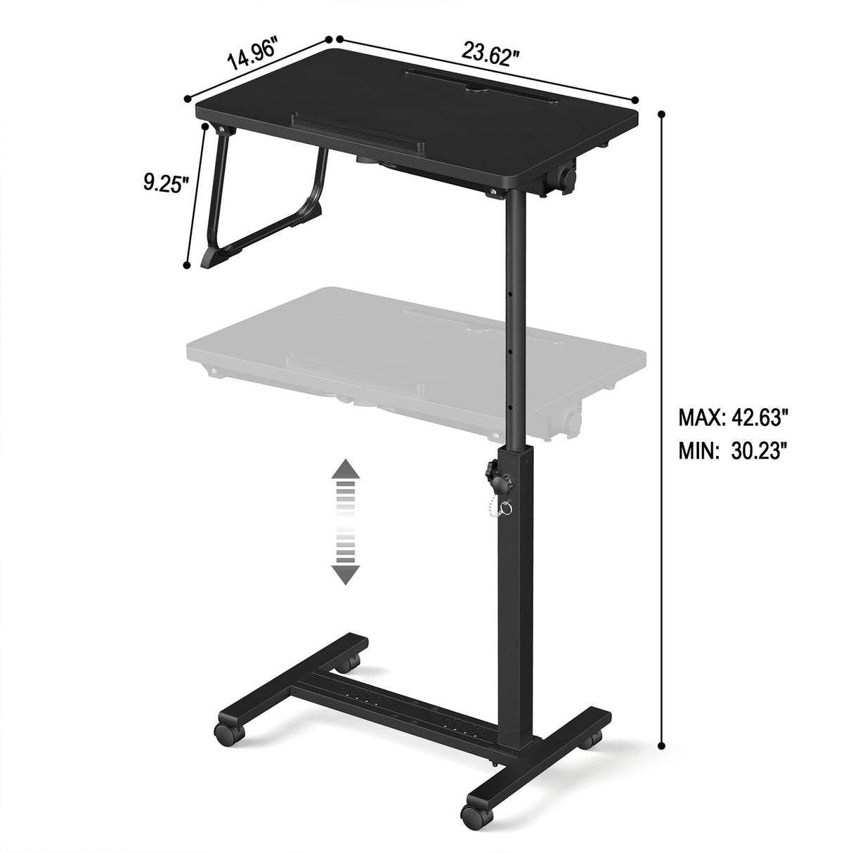 Eocnrhe Adjustable Overbed Bedside Table, Hospital Bed Table with Wheels, Portable Rolling Desk, Mobile Small Standing Desk, Rolling Laptop Stand, Computer Cart
