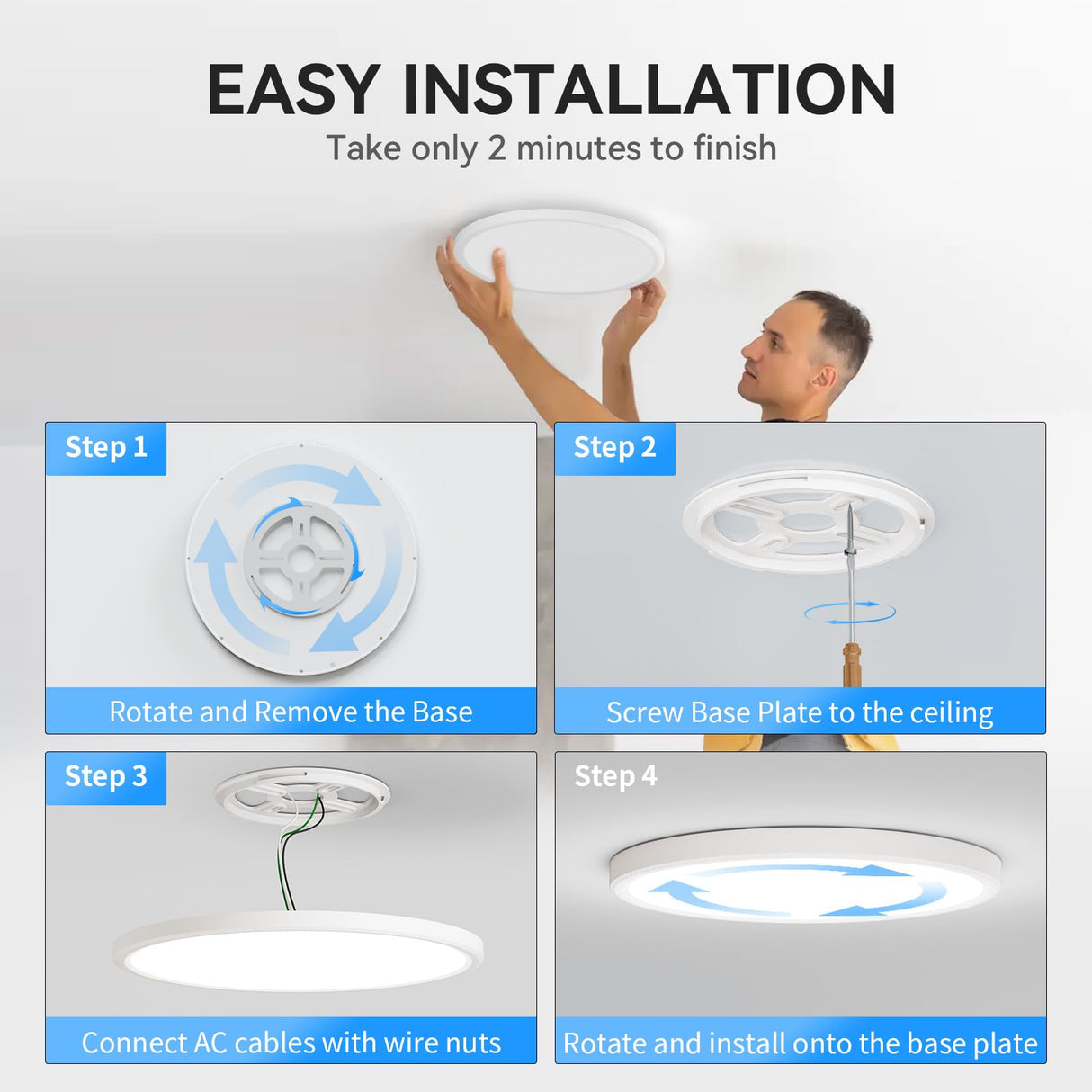WKONCLDY 6PACK 3200lm LED Flush Mount Ceiling Light, Super Slim 12 inch LED Ceiling Light, 5000K Daylight LED Ceiling Light for Bedroom, Living Room, Dining Room, Garage and Office (White, Six Pack)