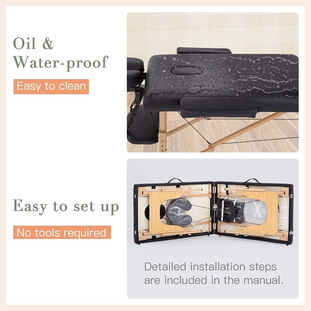 BestMassage Massage Bed Portable Massage Table 24 inche Wide Lash Bed Heigh Adjustable 2 Folding Spa Table with Non-Woven Bag for Spa Footmassage Facial CareSpa Tattoo