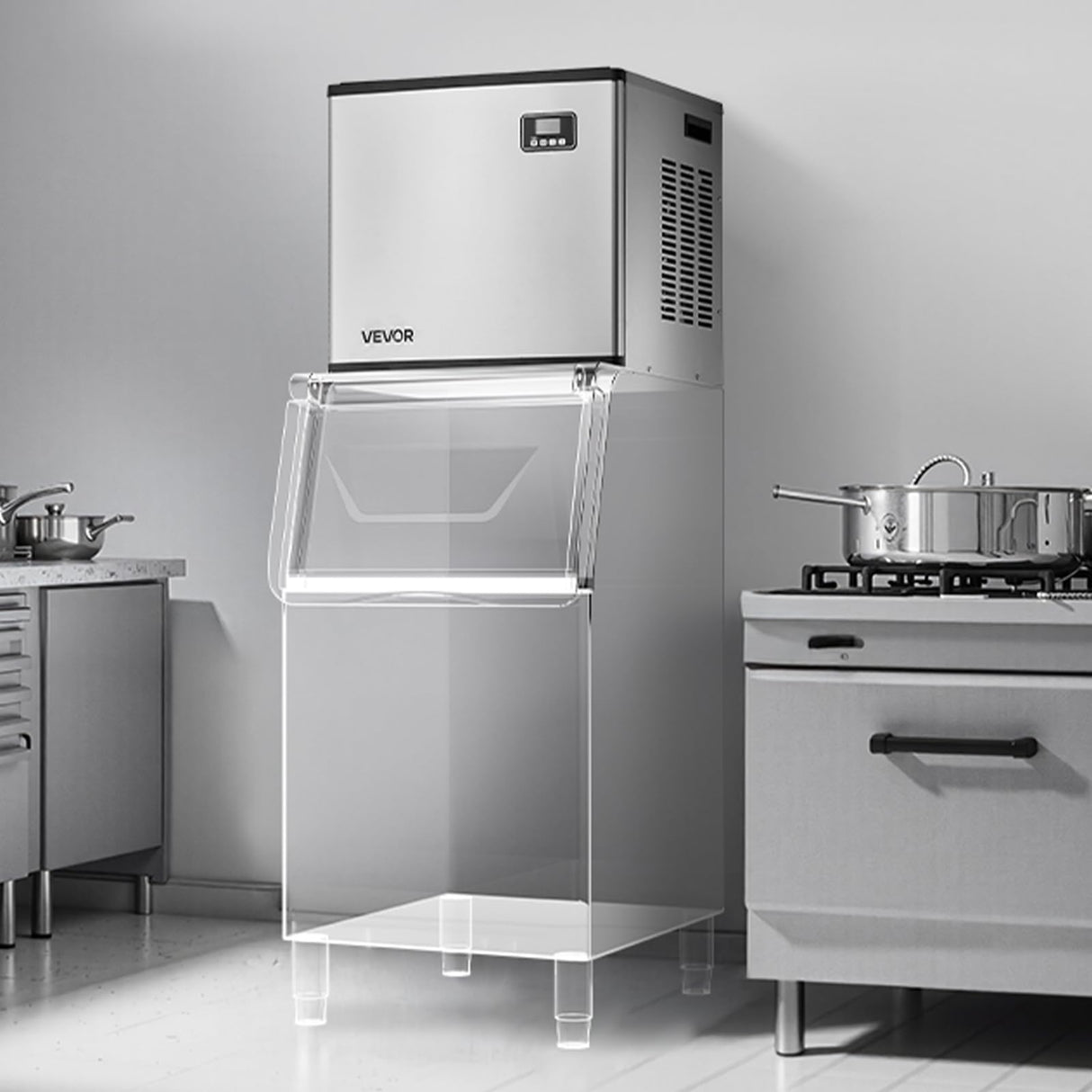 VEVOR Commercial Ice Maker Machine - Head, 360 Lbs/Day Stainless Steel Ice Machine with Self-Cleaning, Scheduled Ice-Making, Adjustable Thickness, Ideal for Restaurant Bar Cafe Hotel - Head Only