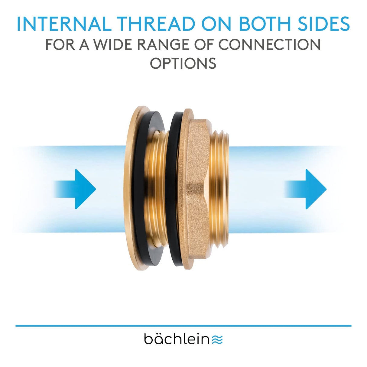 Bächlein Universal Rain Barrel Bushing - Brass Tank Bushing as Connection for Water Tap or Spigot including 2 Seals - Barrel Screw Connection with 1 Inch Internal Thread