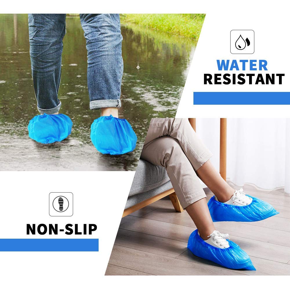 Green Convenience 200 Pack 100 Pairs Disposable Shoe Covers Boot Cover Waterproof, Dust proof, The Size Fit Most, Non-slip, Blue, Protect Your Shoes, Floor, Carpet